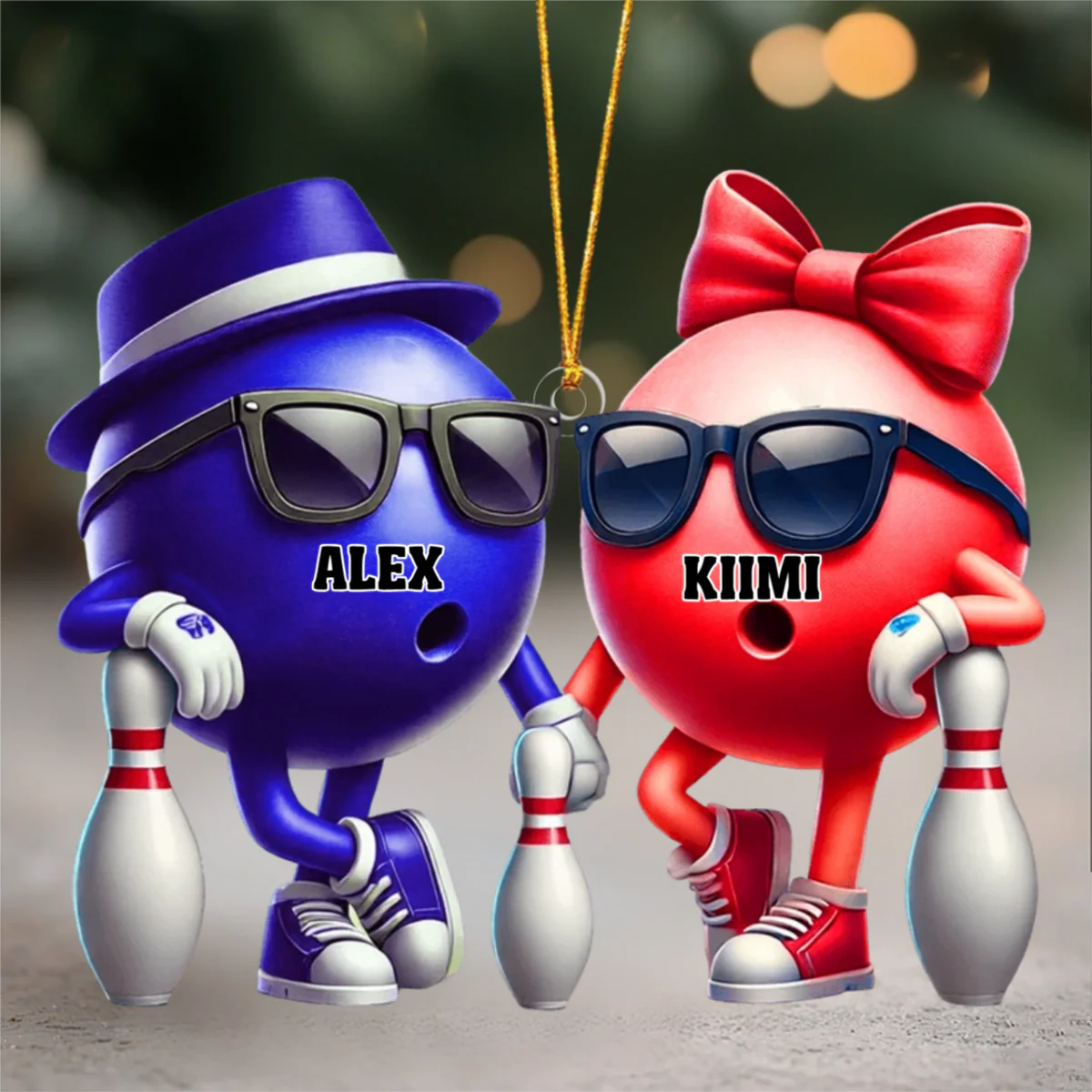 Bowling Couple Ornament - Personalized  Custom Name Acrylic Ornament - Image 3