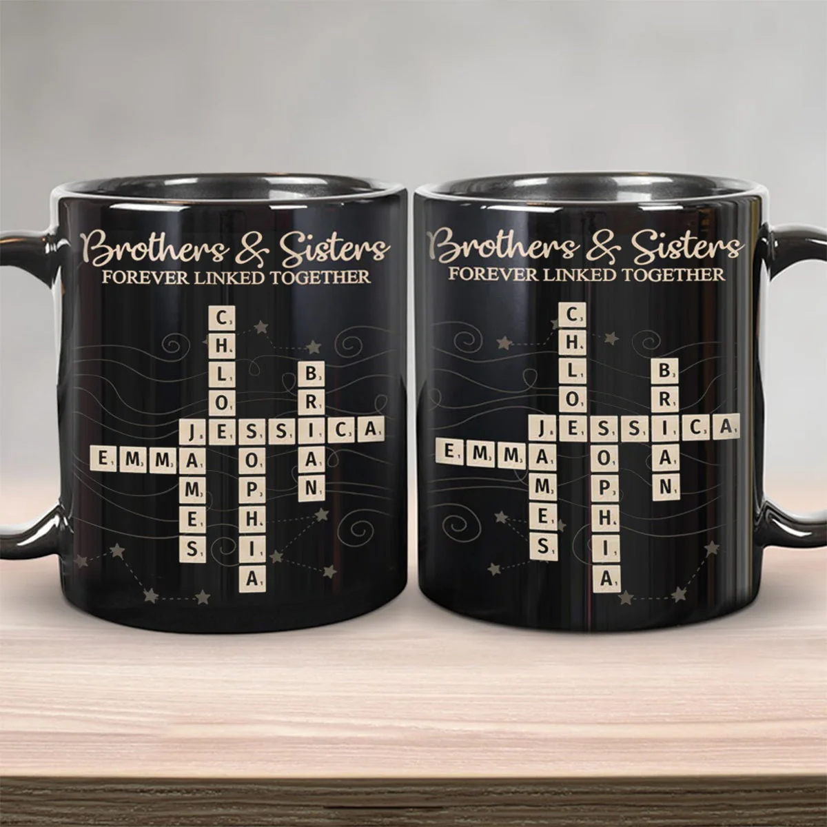 Brothers & Sisters Forever Linked Together Crossword Puzzle Art Personalized Mug - Image 2