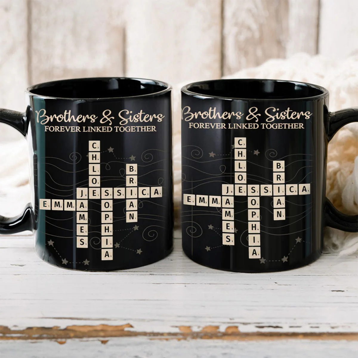 Brothers & Sisters Forever Linked Together Crossword Puzzle Art Personalized Mug - Image 4