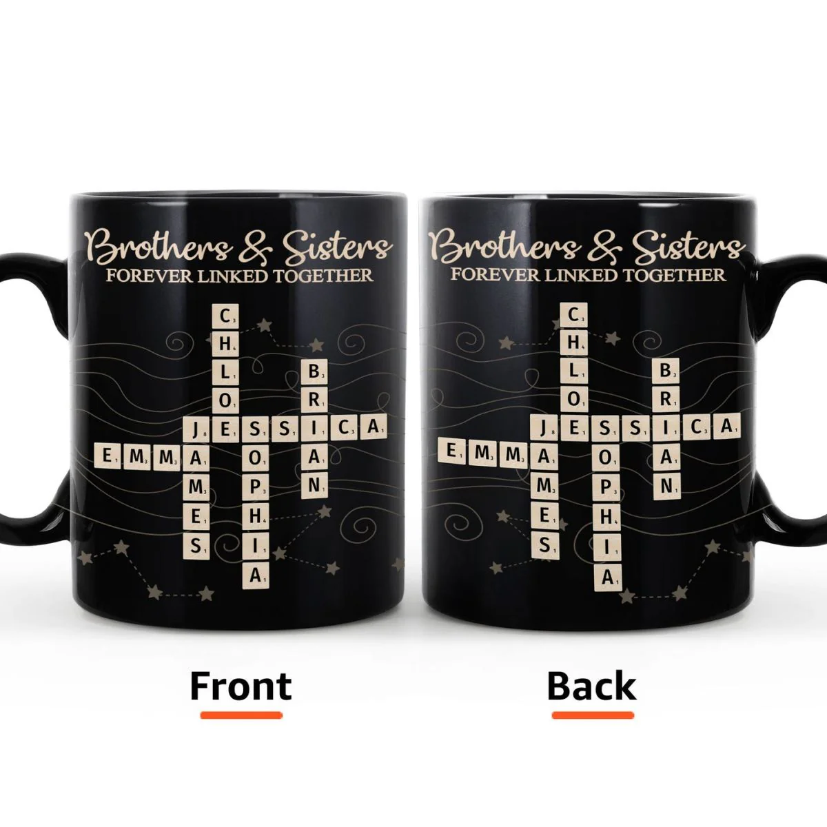 Brothers & Sisters Forever Linked Together Crossword Puzzle Art Personalized Mug - Image 5