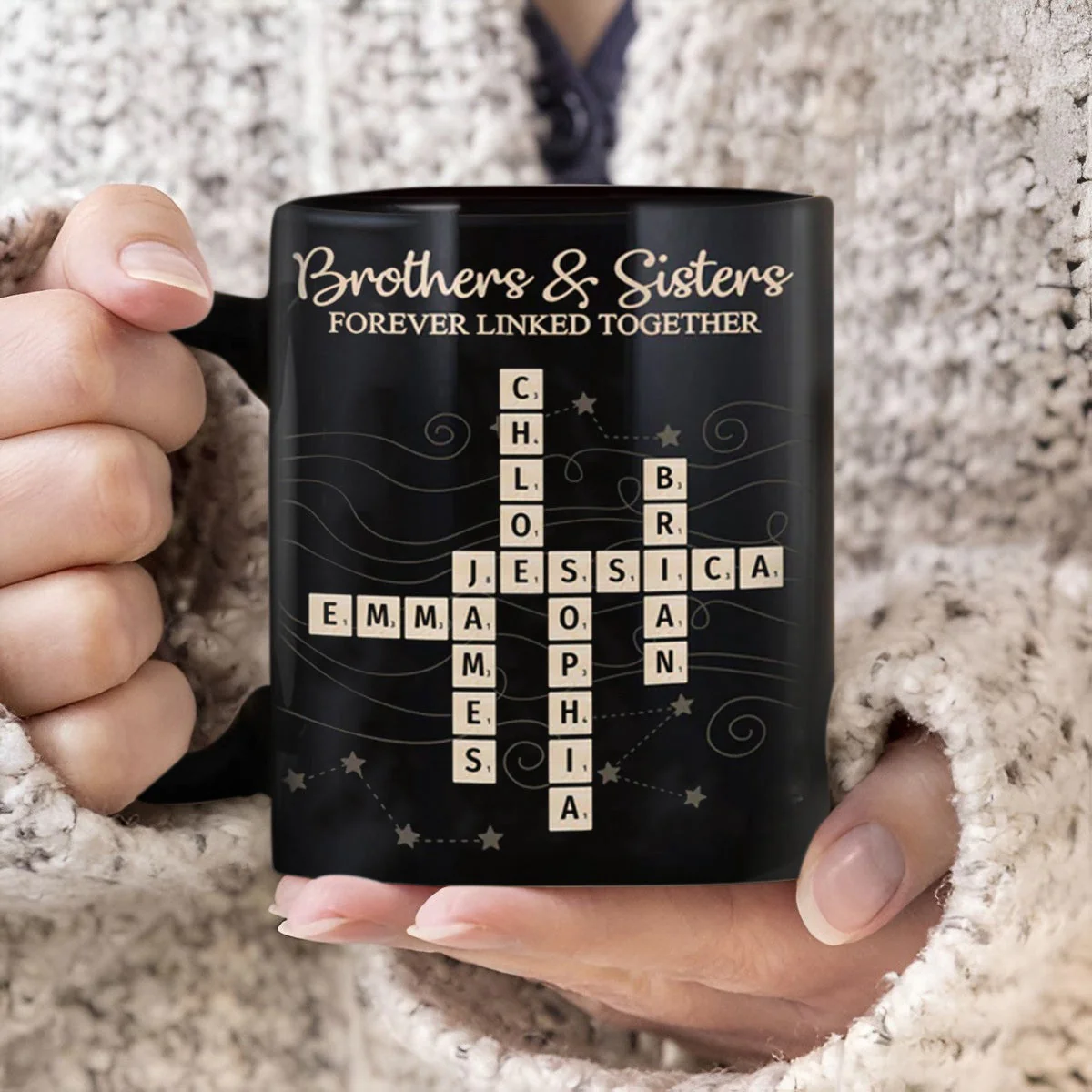 Brothers & Sisters Forever Linked Together Crossword Puzzle Art Personalized Mug - Image 7