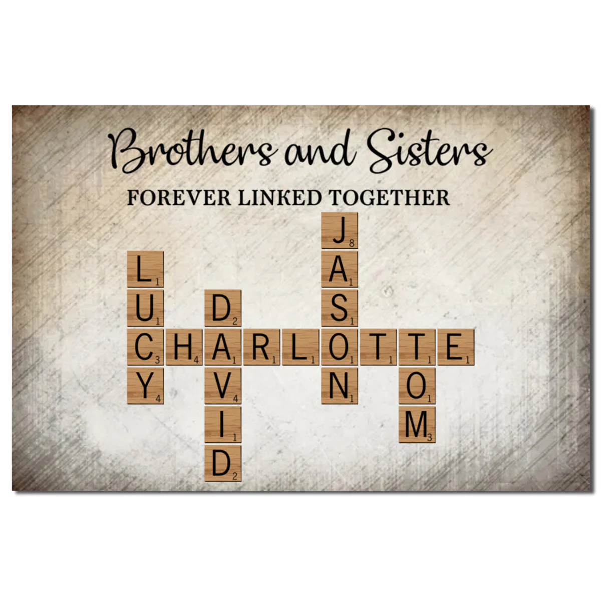 Brothers & Sisters Forever Linked Together Crossword Puzzle Art Personalized Poster, Gift For Brothers, Sisters, Siblings, Family