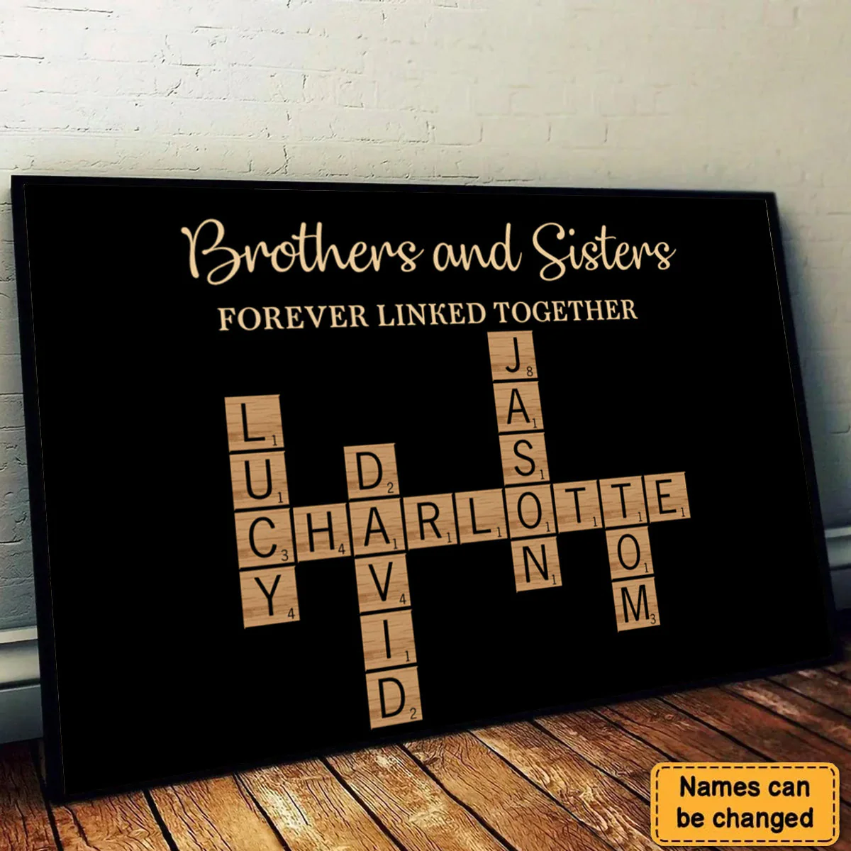 Brothers & Sisters Forever Linked Together Crossword Puzzle Art Personalized Poster, Gift For Brothers, Sisters, Siblings, Family - Image 2