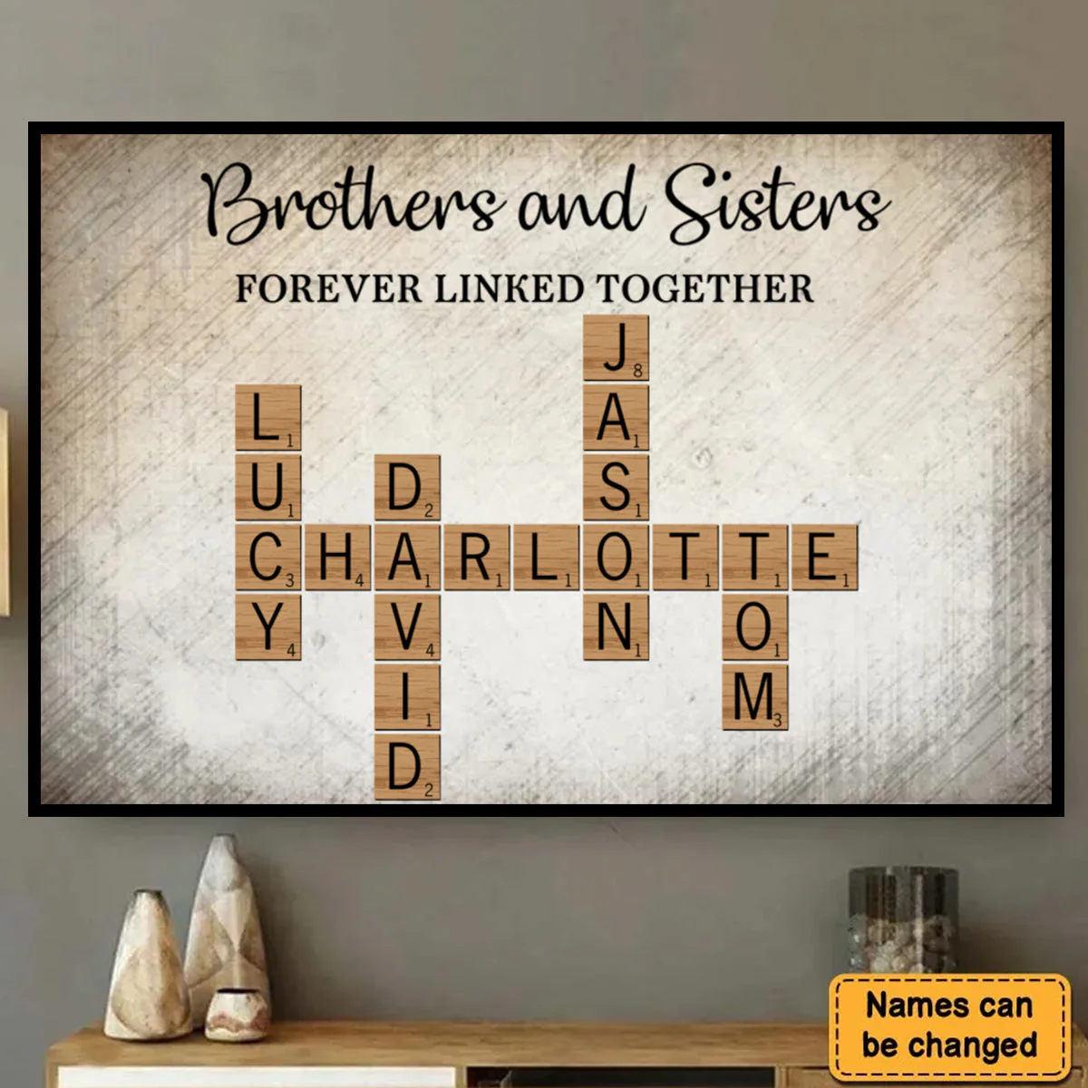 Brothers & Sisters Forever Linked Together Crossword Puzzle Art Personalized Poster, Gift For Brothers, Sisters, Siblings, Family - Image 3