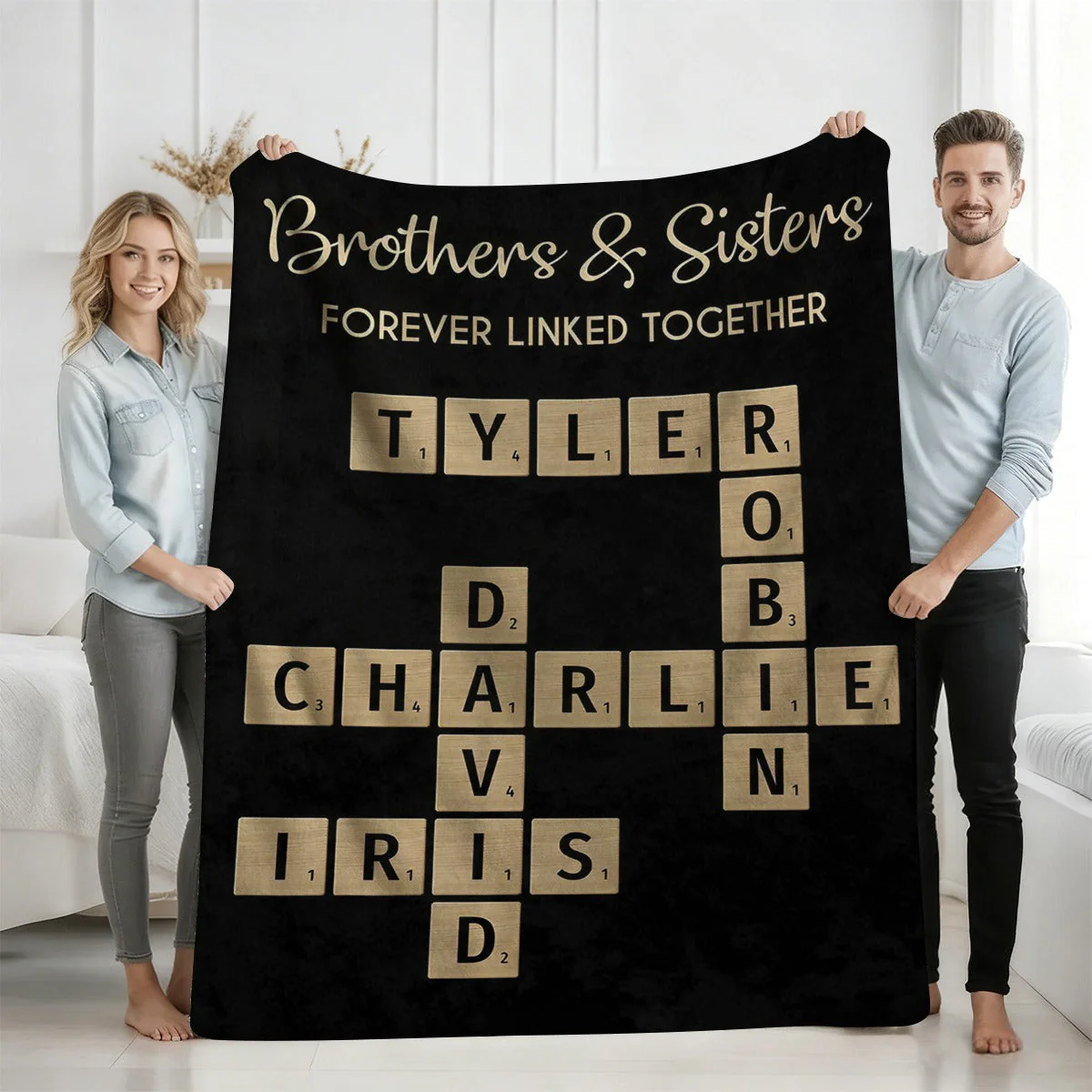 Brothers & Sisters Forever Linked Together - Family Personalized Crossword Puzzle Art Personalized Blanket - Image 2