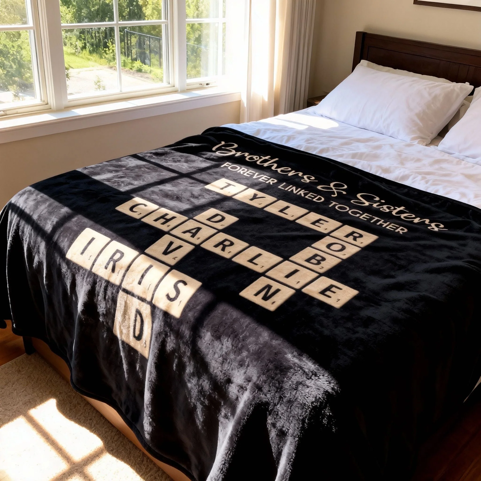 Brothers & Sisters Forever Linked Together - Family Personalized Crossword Puzzle Art Personalized Blanket - Image 3