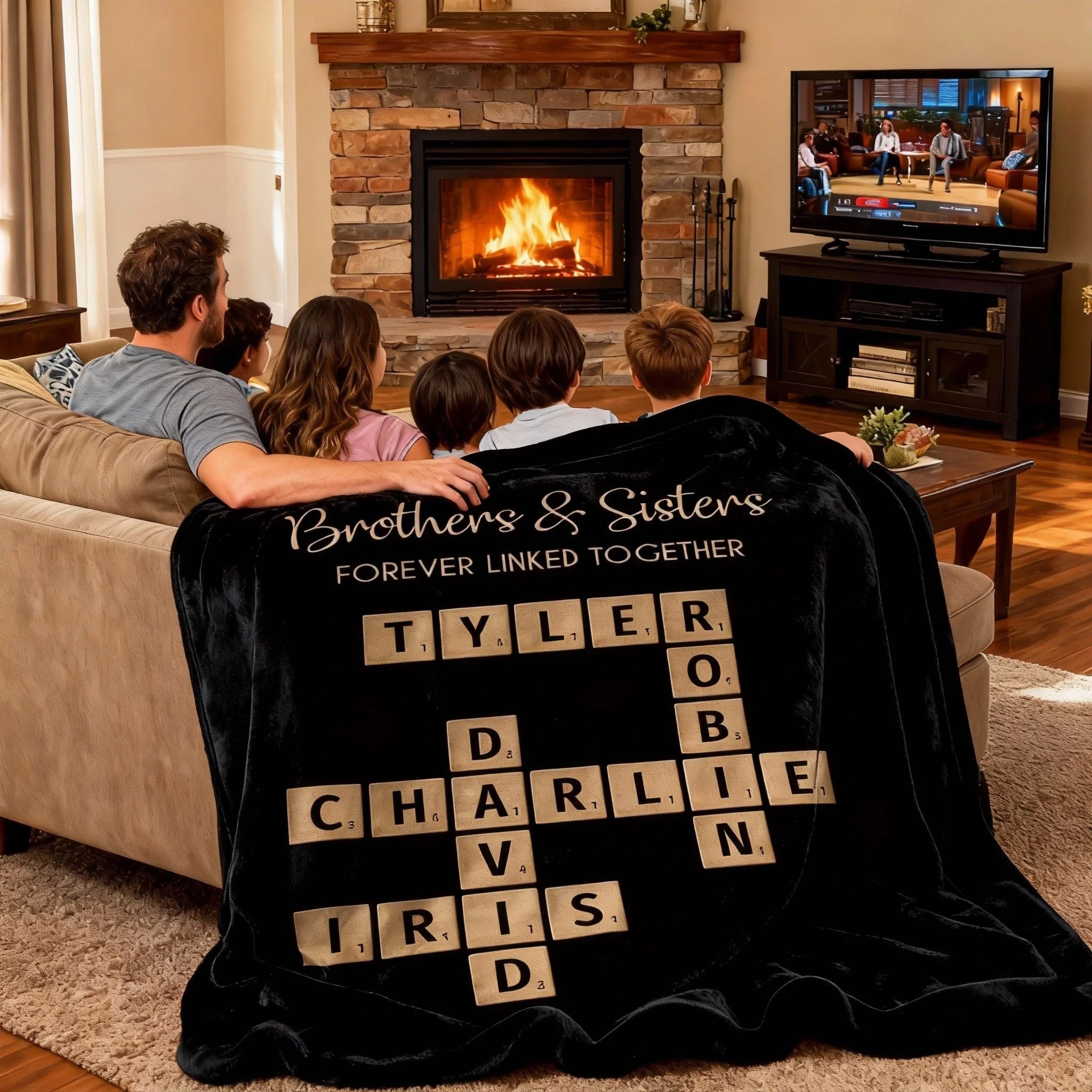 Brothers & Sisters Forever Linked Together - Family Personalized Crossword Puzzle Art Personalized Blanket - Image 4