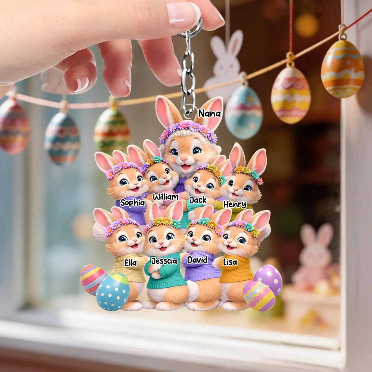 Bunny Easter Grandma with Grandkids' Names - Personalized Acrylic Keychain - Image 2