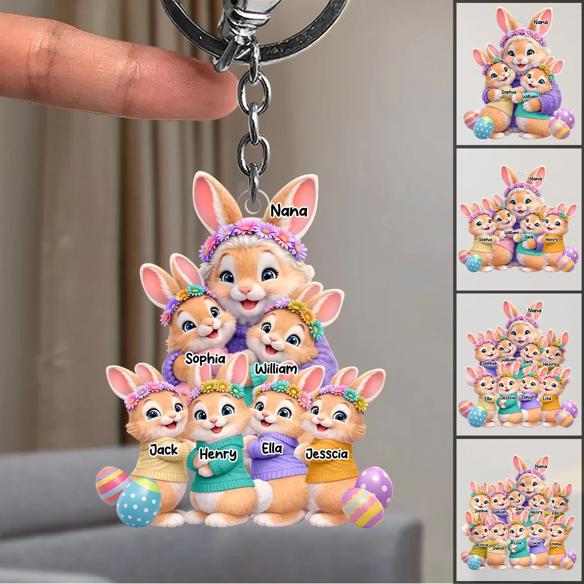 Bunny Easter Grandma with Grandkids' Names - Personalized Acrylic Keychain - Image 3