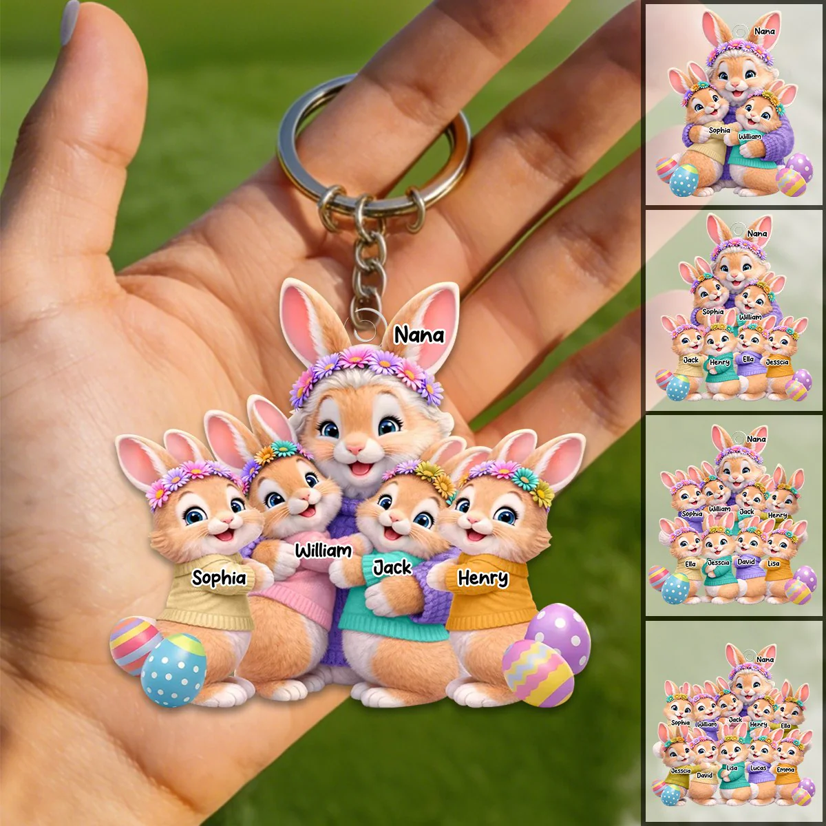 Bunny Easter Grandma with Grandkids' Names - Personalized Acrylic Keychain - Image 4