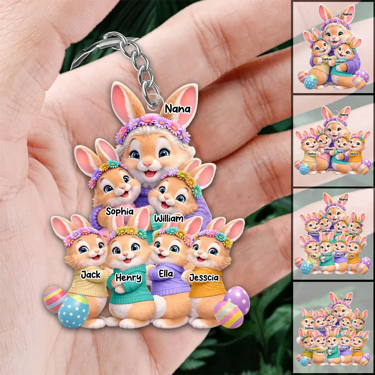 Bunny Easter Grandma with Grandkids' Names - Personalized Acrylic Keychain - Image 5