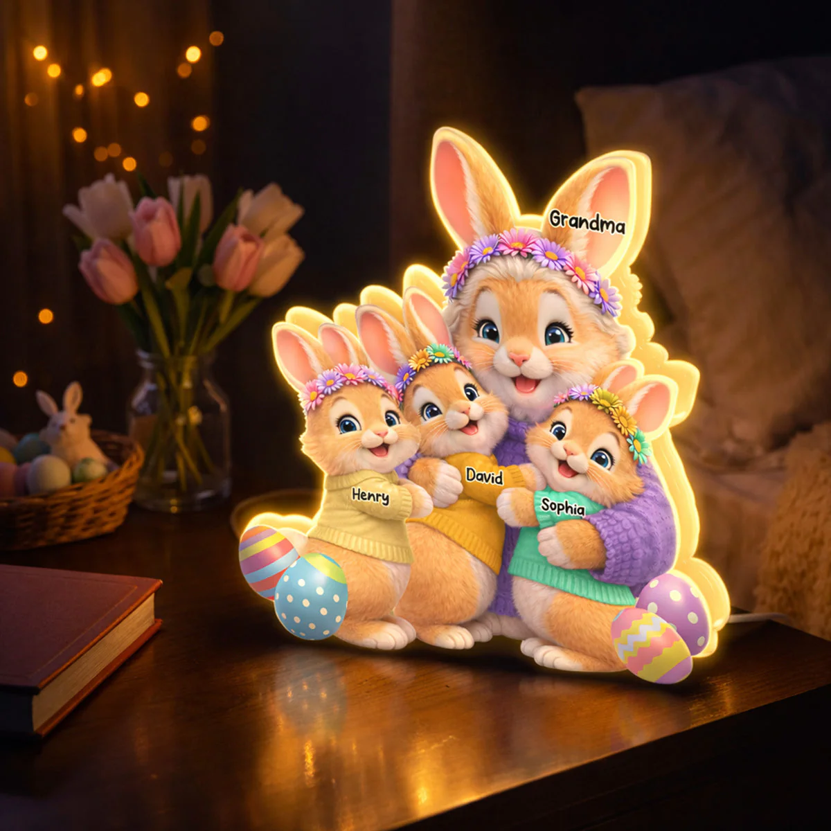 Bunny Easter Grandma with Grandkids' Names - Personalized Light Box - Image 2