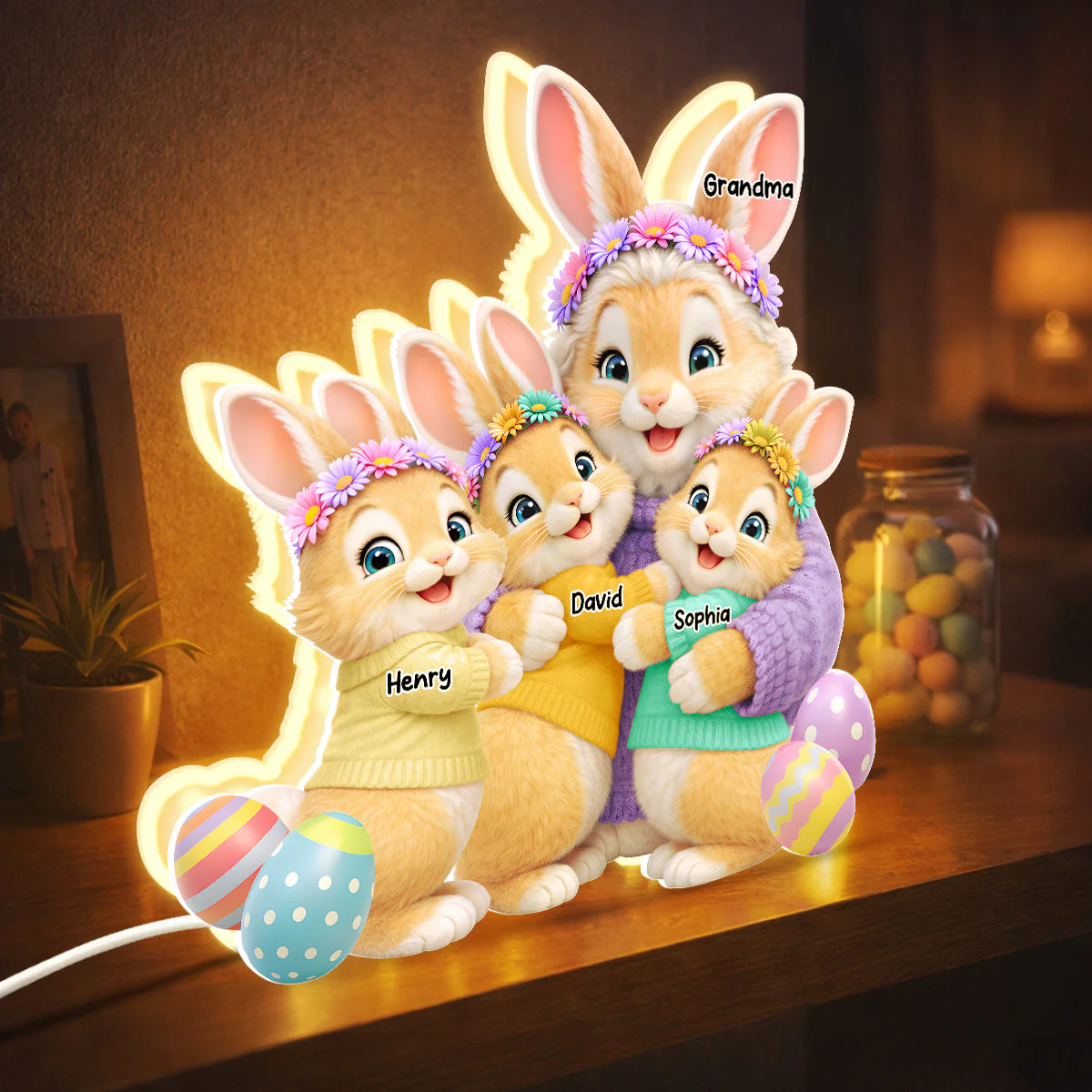 Bunny Easter Grandma with Grandkids' Names - Personalized Light Box - Image 3