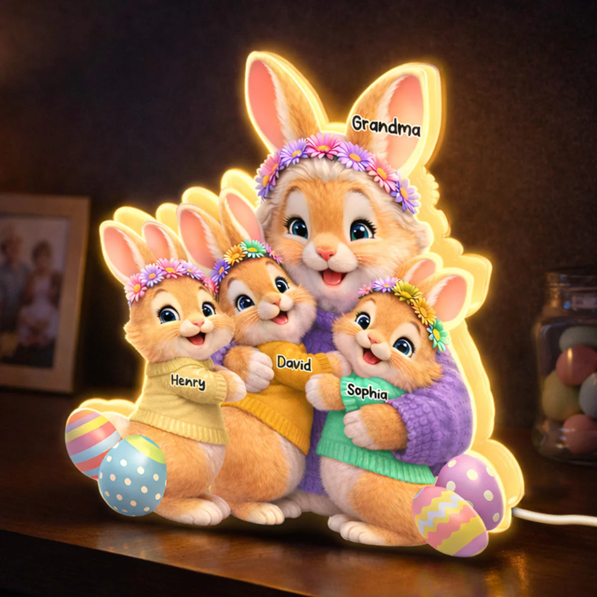 Bunny Easter Grandma with Grandkids' Names - Personalized Light Box - Image 4