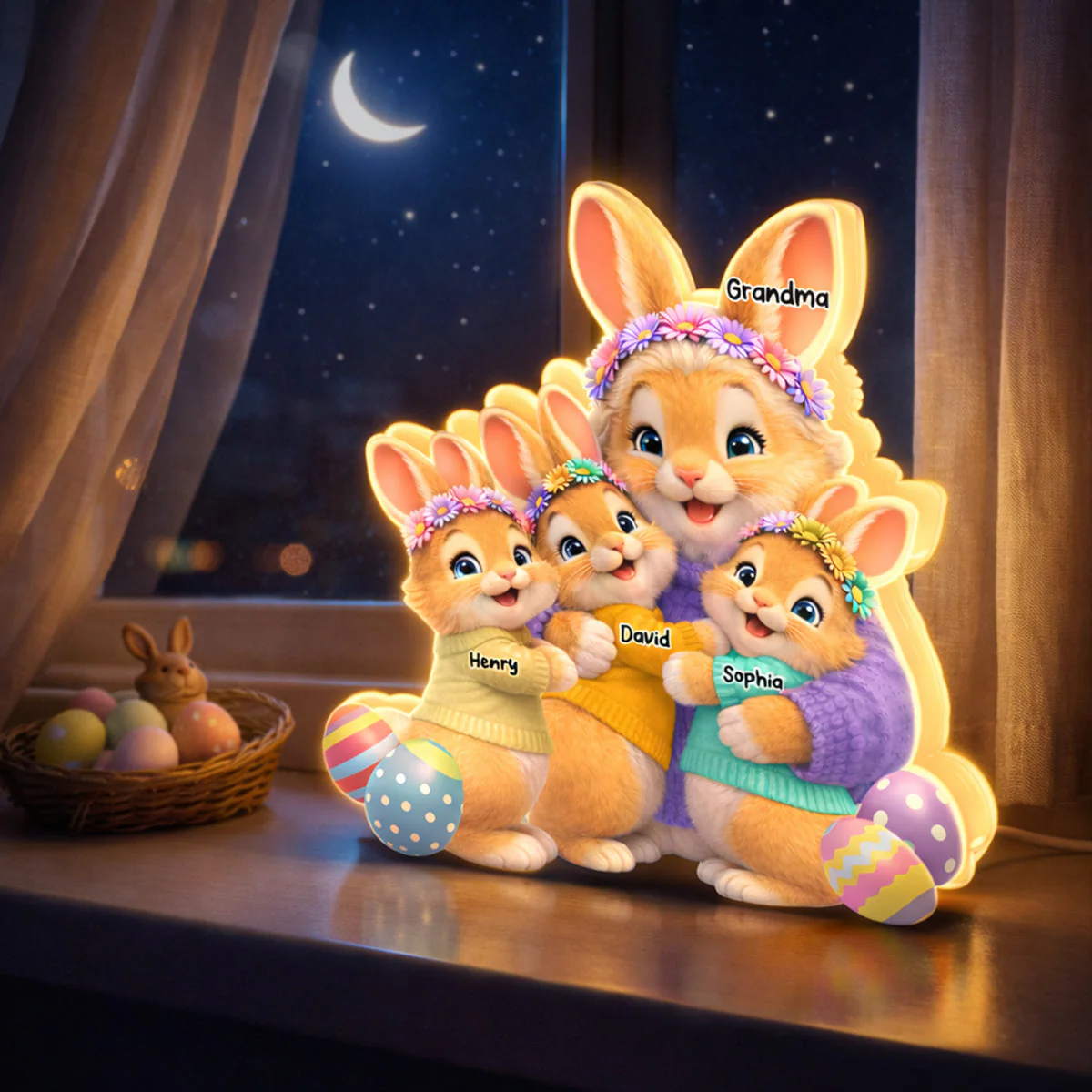 Bunny Easter Grandma with Grandkids' Names - Personalized Light Box - Image 5