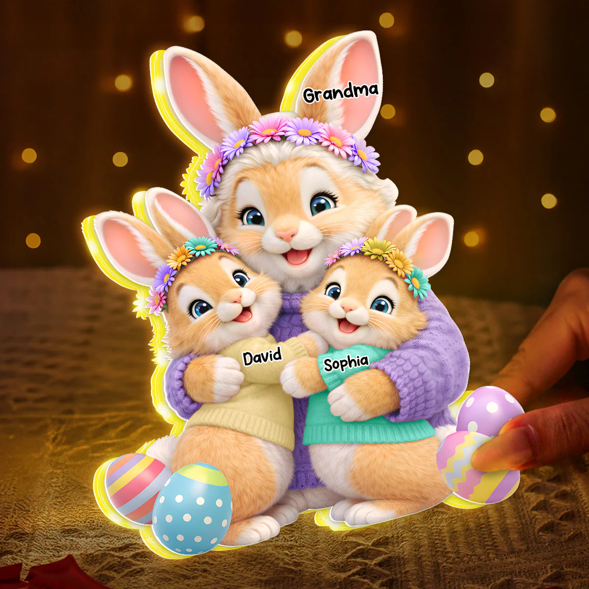 Bunny Easter Grandma with Grandkids' Names - Personalized Light Box - Image 6