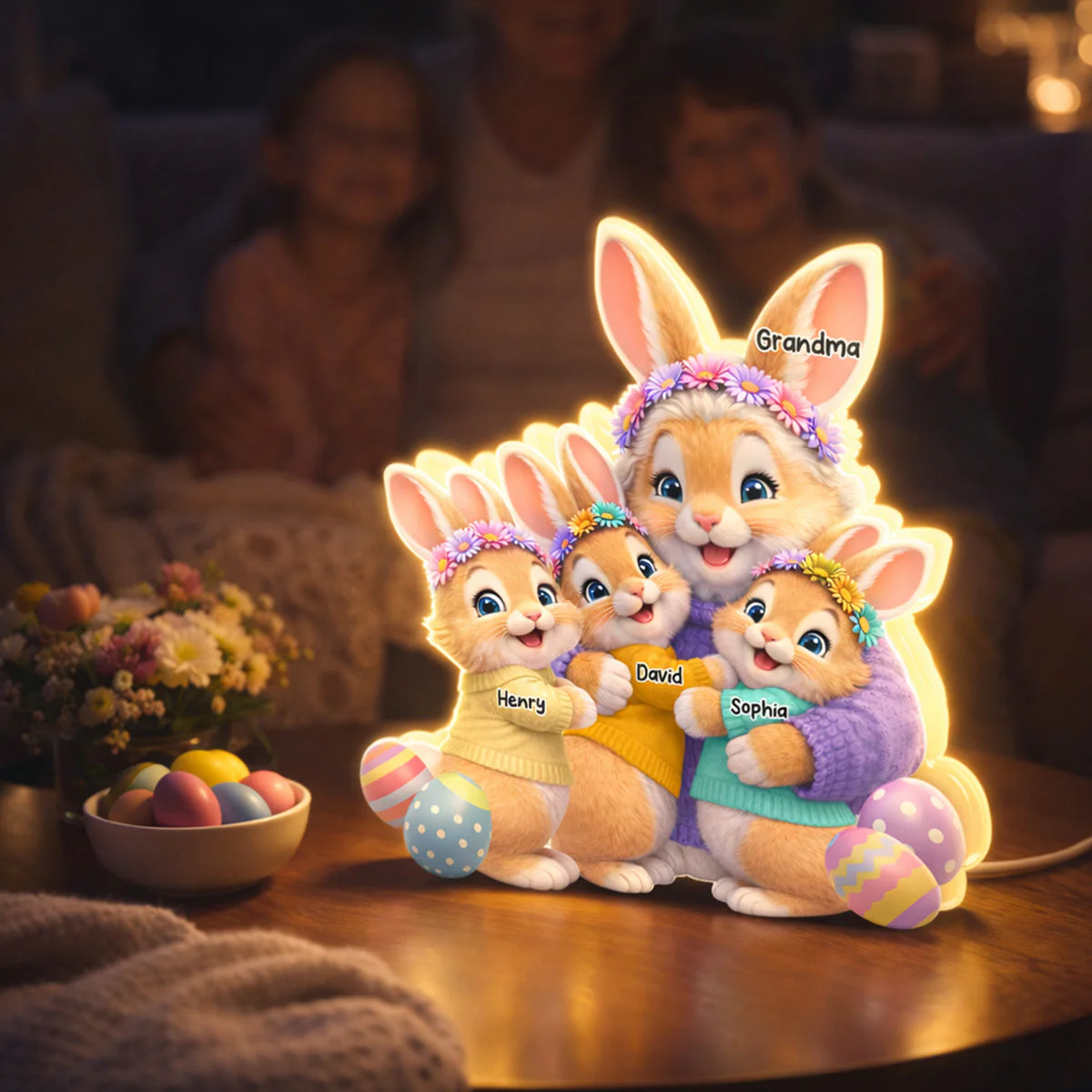 Bunny Easter Grandma with Grandkids' Names - Personalized Light Box - Image 7