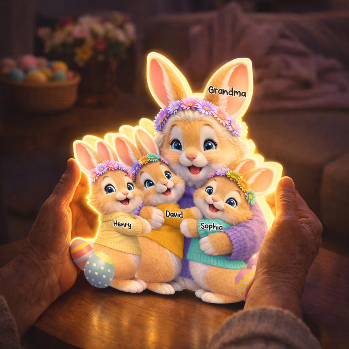 Bunny Easter Grandma with Grandkids' Names - Personalized Light Box - Image 9
