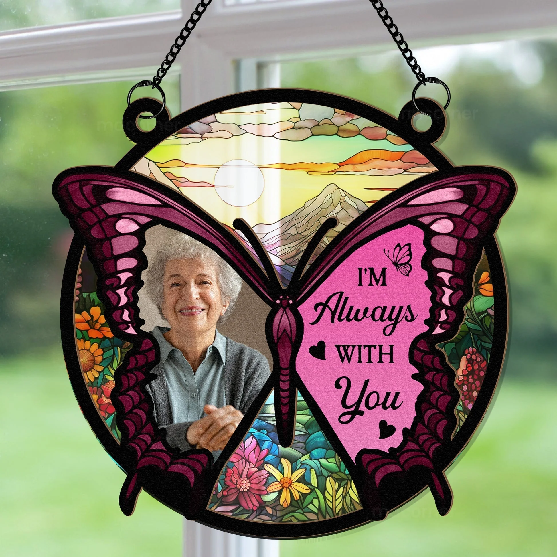 Butterfly I'm Always With You - Personalized Window Hanging Suncatcher Ornament - Image 2