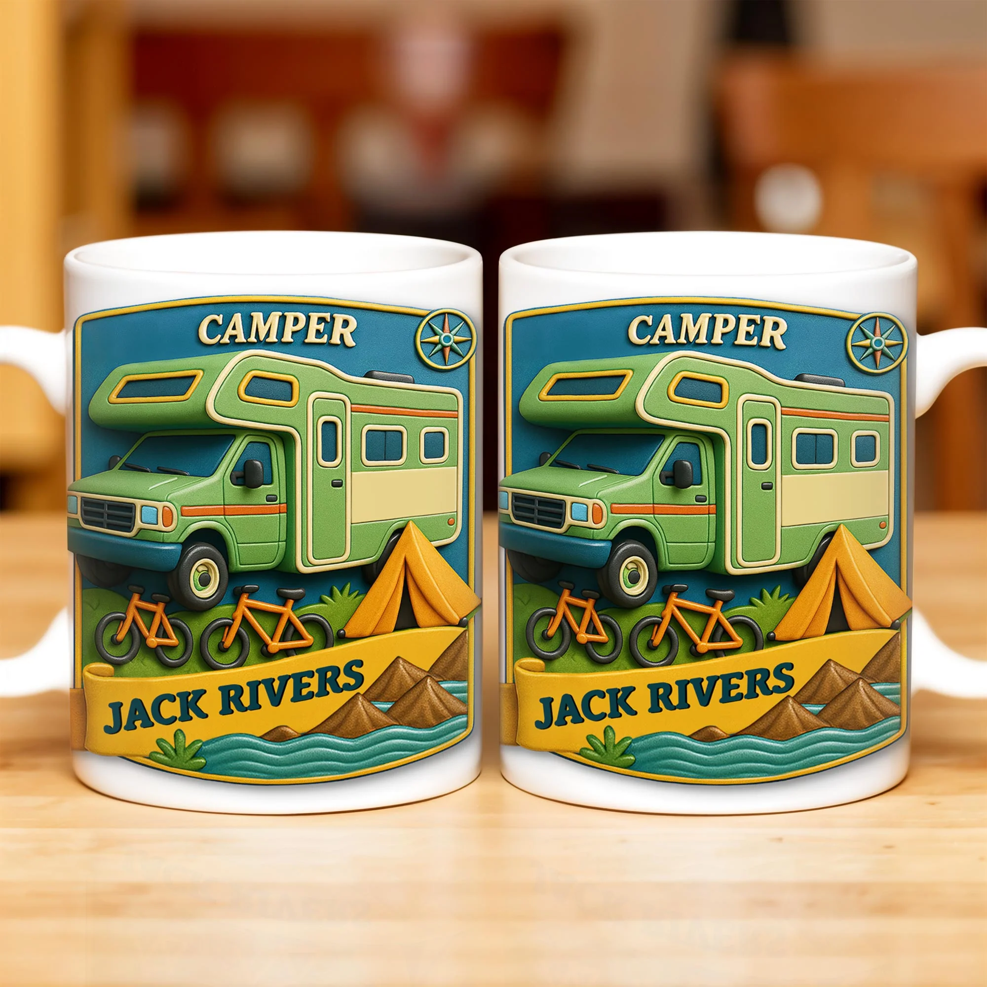 Camper, Tent, and Bicycles Design, Personalized Custom Coffee Mug, Perfect For Outdoor Lovers - Image 2