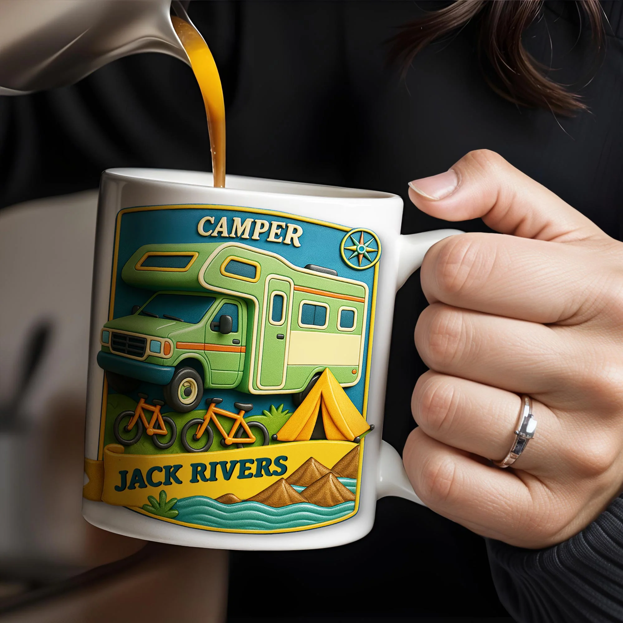 Camper, Tent, and Bicycles Design, Personalized Custom Coffee Mug, Perfect For Outdoor Lovers - Image 3