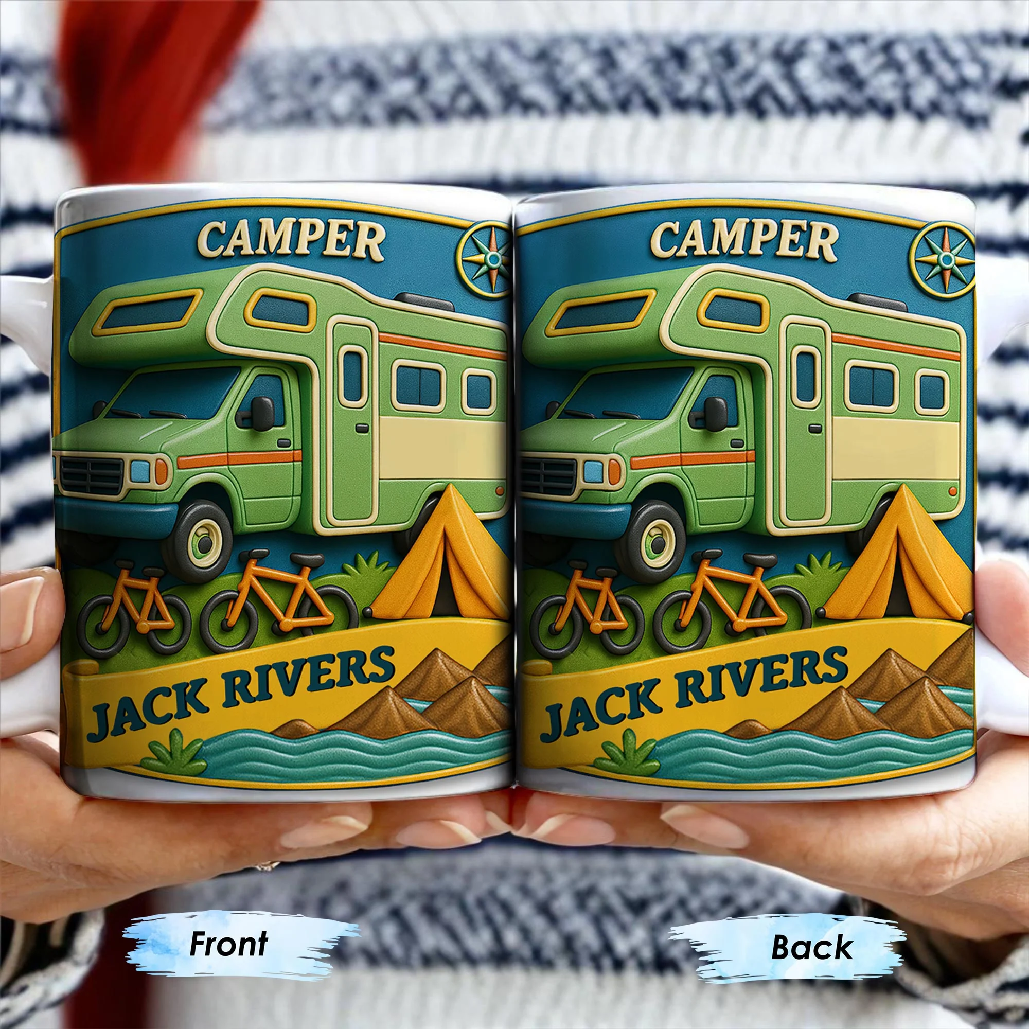 Camper, Tent, and Bicycles Design, Personalized Custom Coffee Mug, Perfect For Outdoor Lovers - Image 5