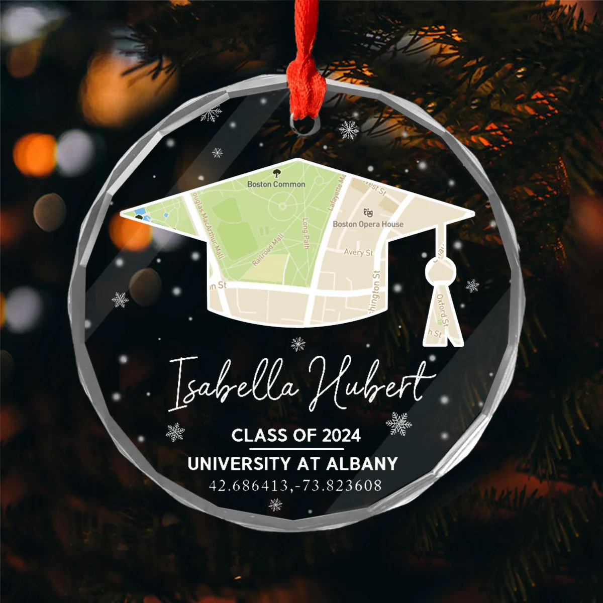 Campus Map Crystal - Personalized Glass Ornament, Custom University Map Graduation Gift - Image 3