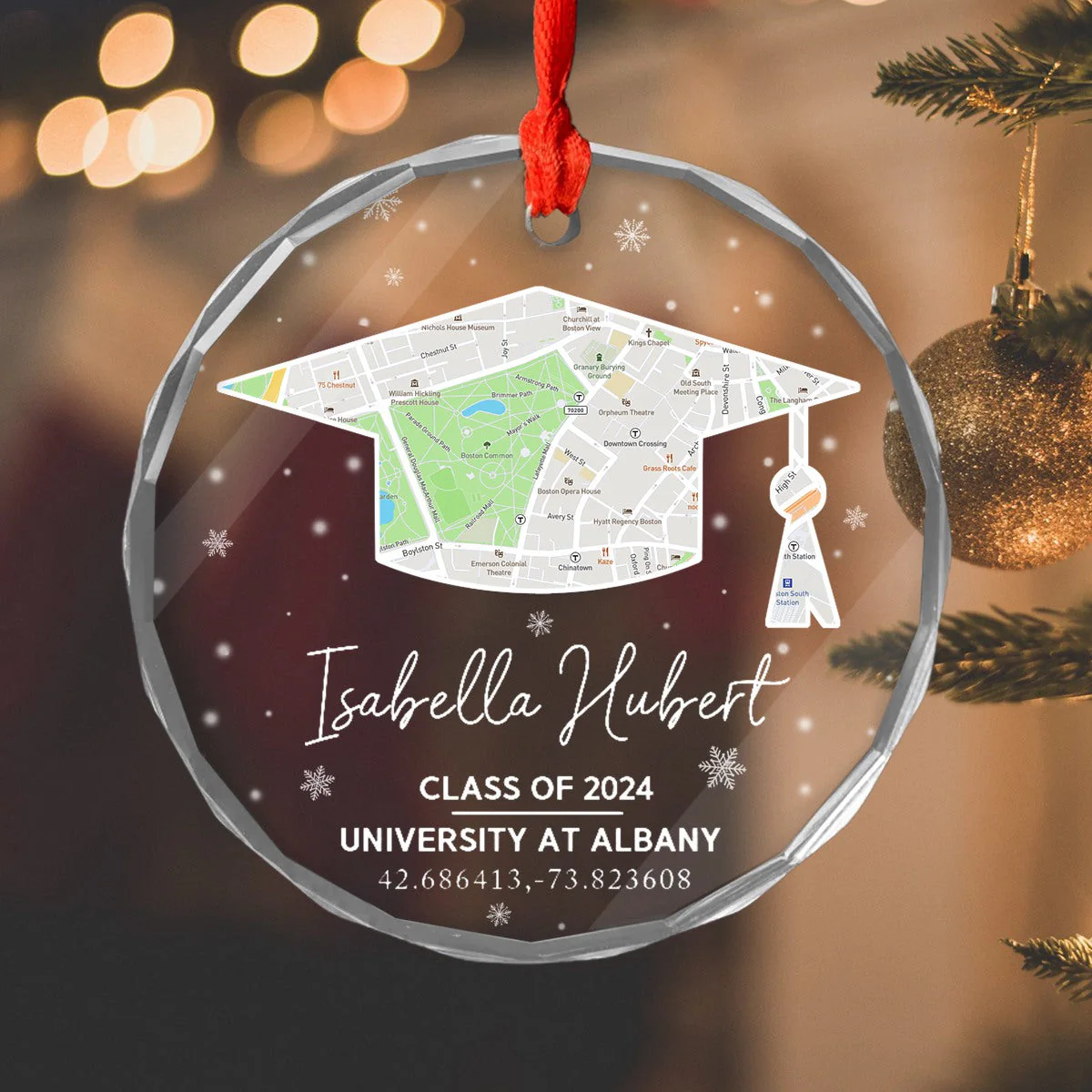 Campus Map Crystal - Personalized Glass Ornament, Custom University Map Graduation Gift - Image 4