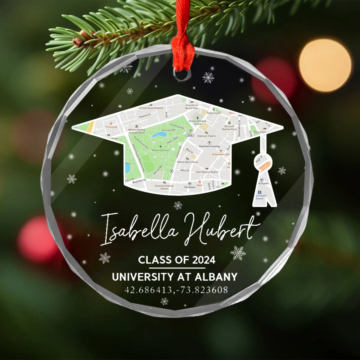 Campus Map Crystal - Personalized Glass Ornament, Custom University Map Graduation Gift - Image 5