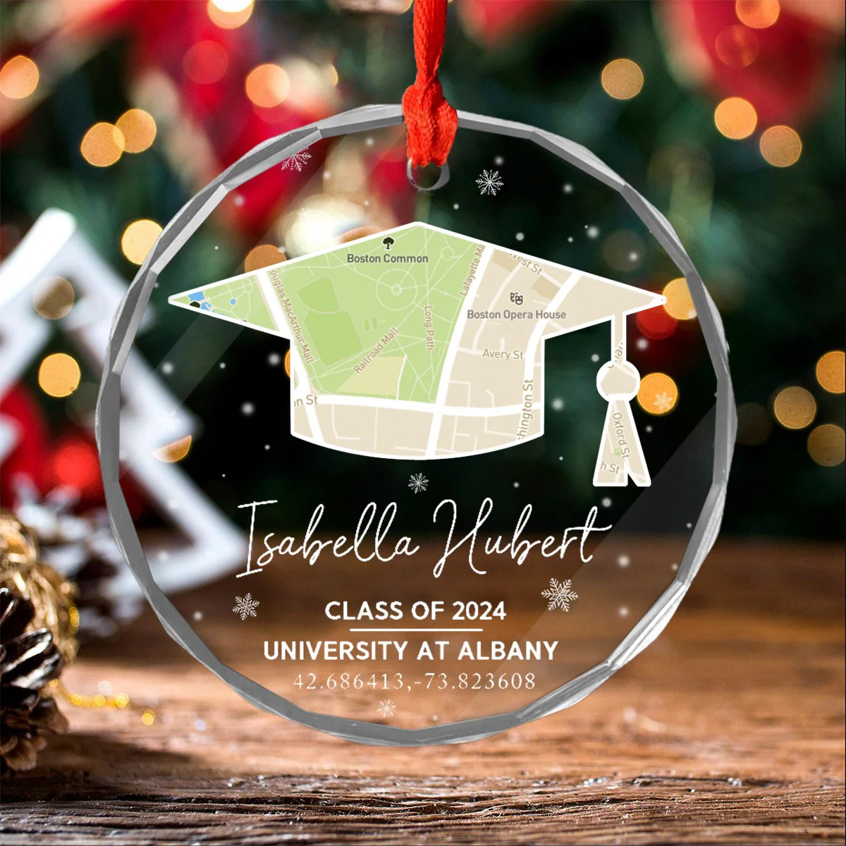 Campus Map Crystal - Personalized Glass Ornament, Custom University Map Graduation Gift - Image 6