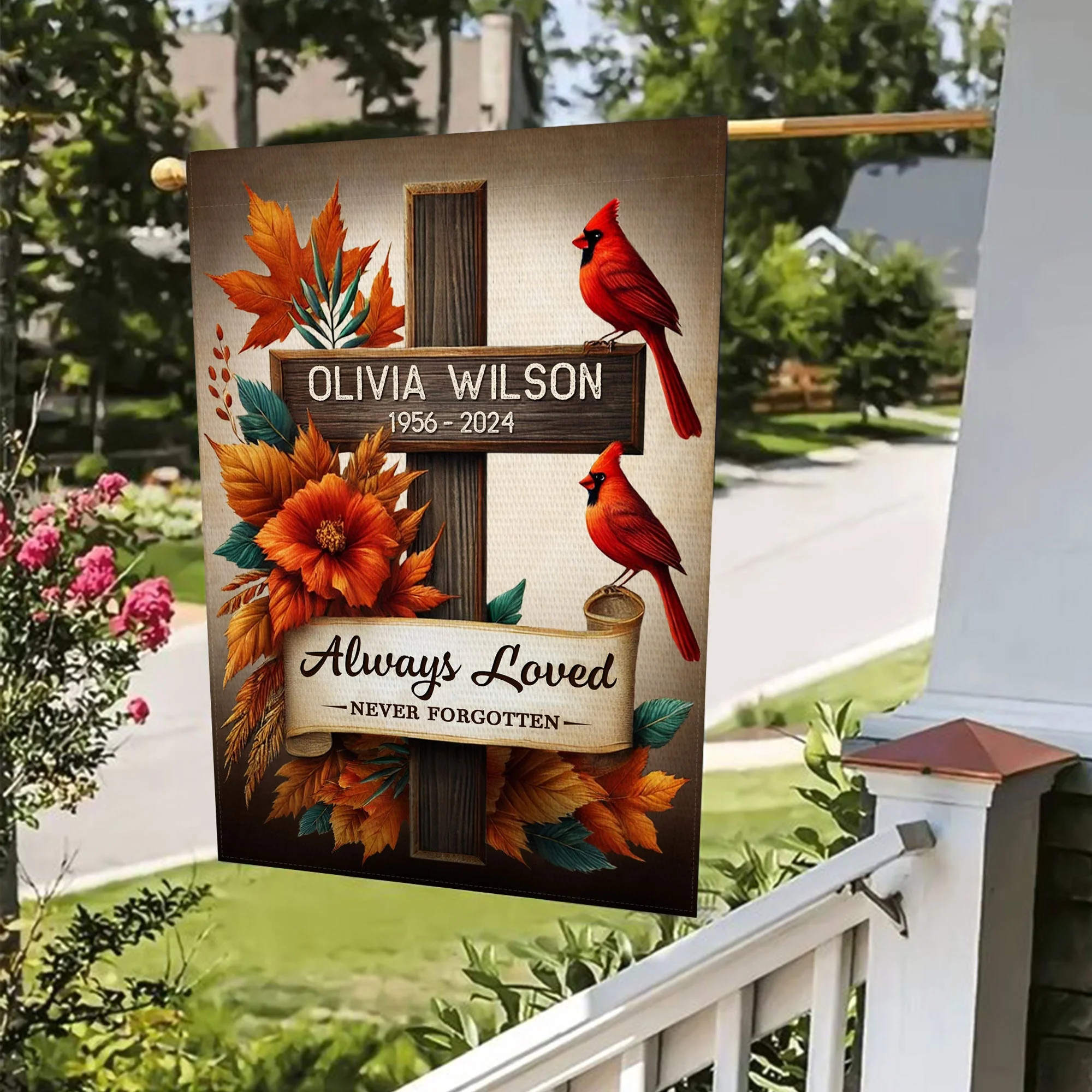 Cardinals Memorial Gifts Always Loved Never Forgotten Personalized Garden Flag - Image 3