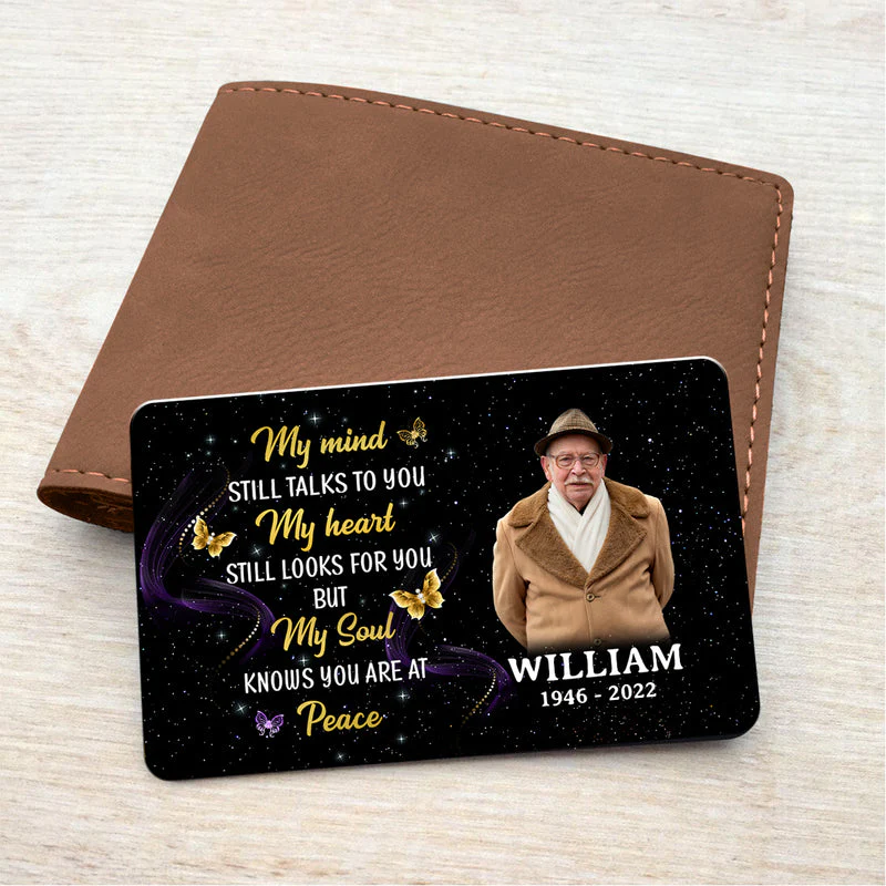 Carry You With Me Glow Butterflies Memorial Gift Personalized Metal Wallet Card - Image 2