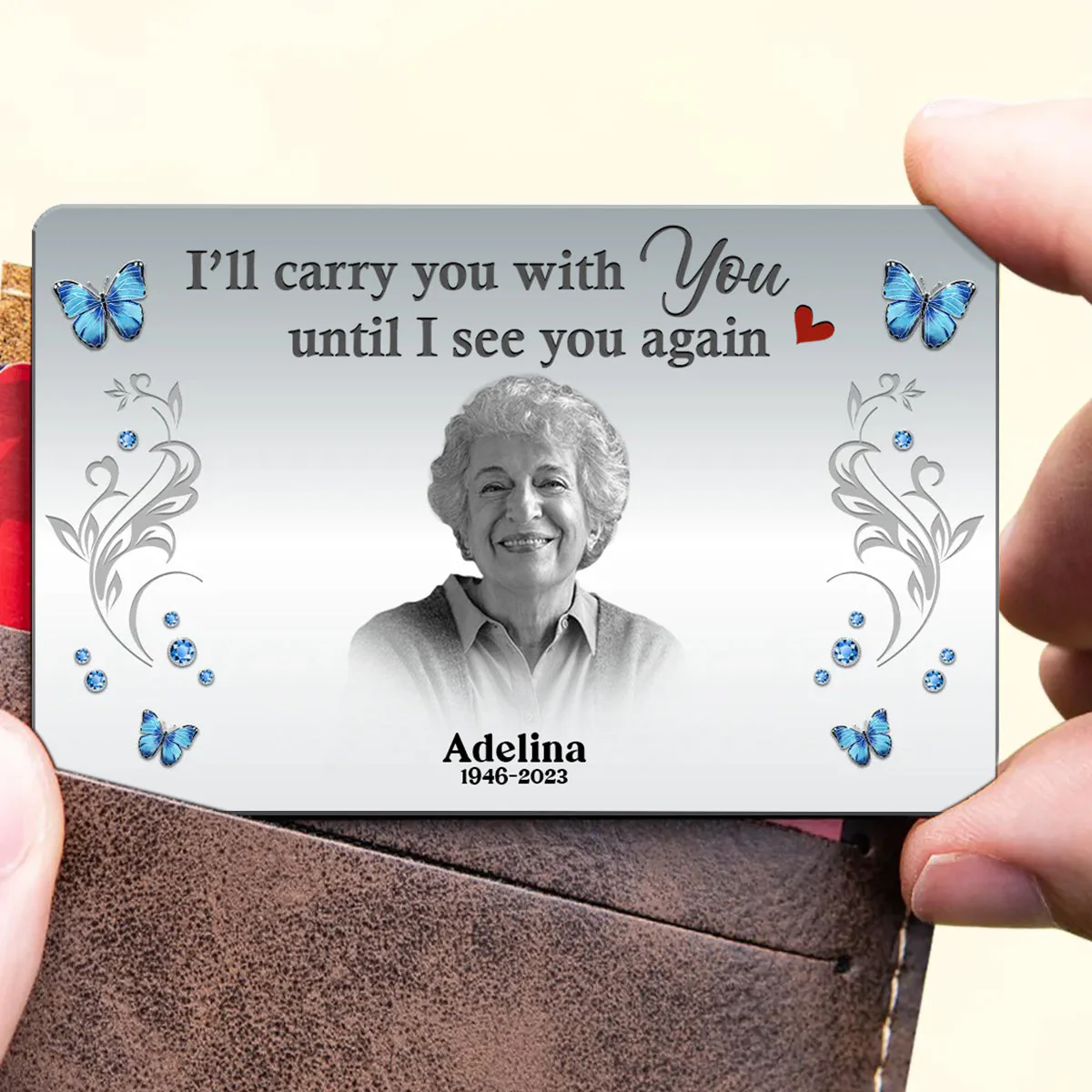 Carry You With Me Memorial Wallet Keepsake Personalized Metal Wallet Card - Image 2