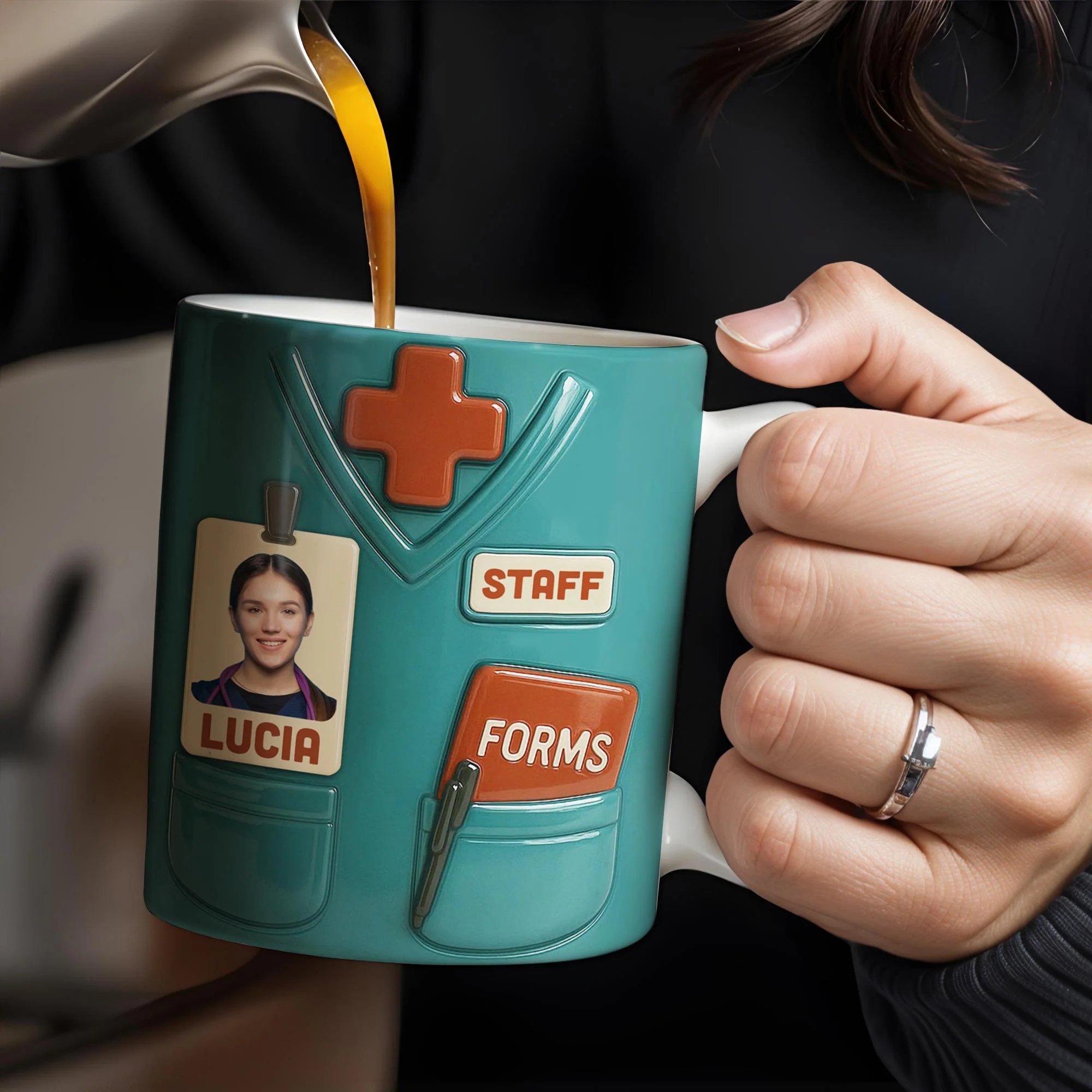 Celebrate Your Favorite Nurse, Medical Scrubs and ID Badge, Personalized Custom Coffee Mug - Image 2