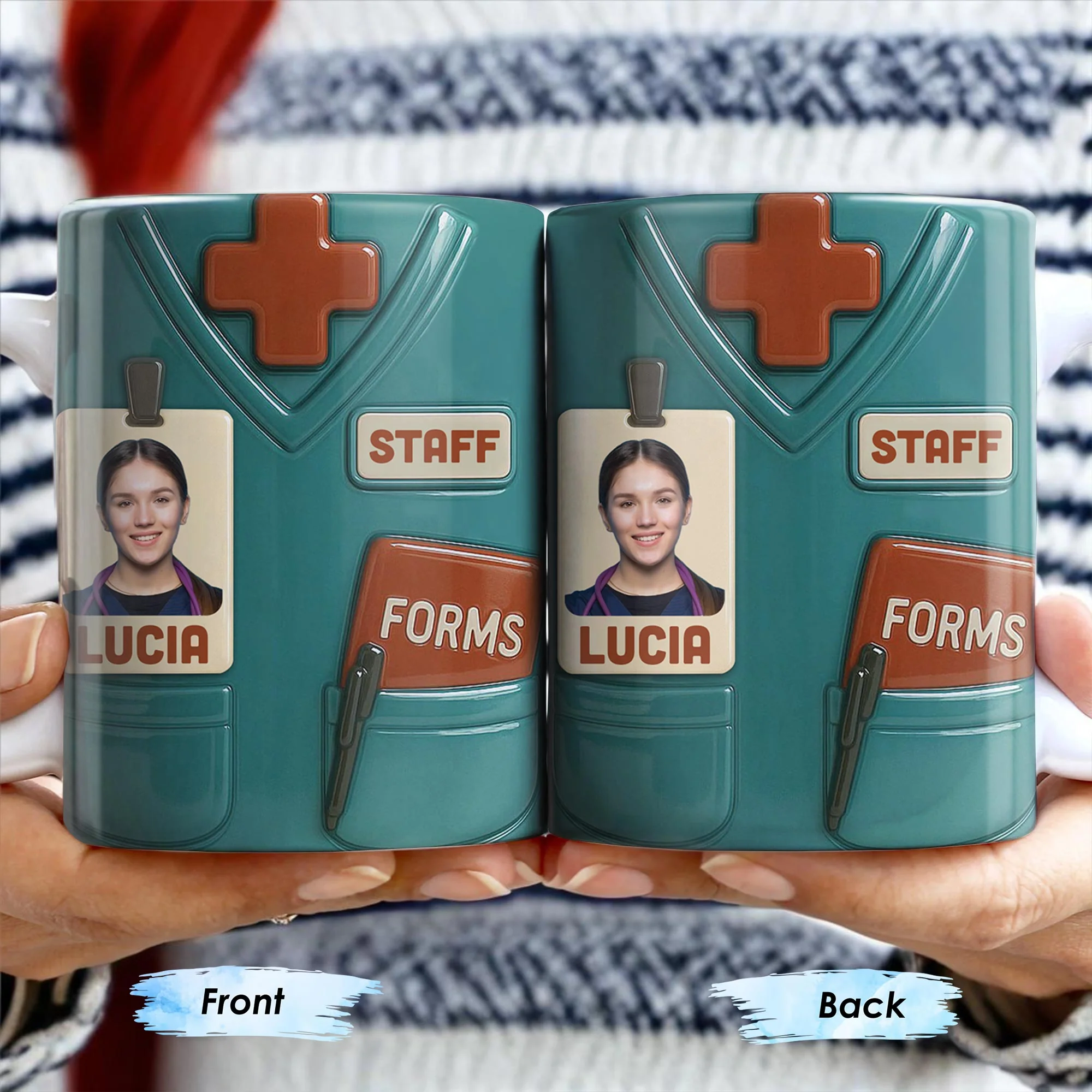 Celebrate Your Favorite Nurse, Medical Scrubs and ID Badge, Personalized Custom Coffee Mug - Image 3