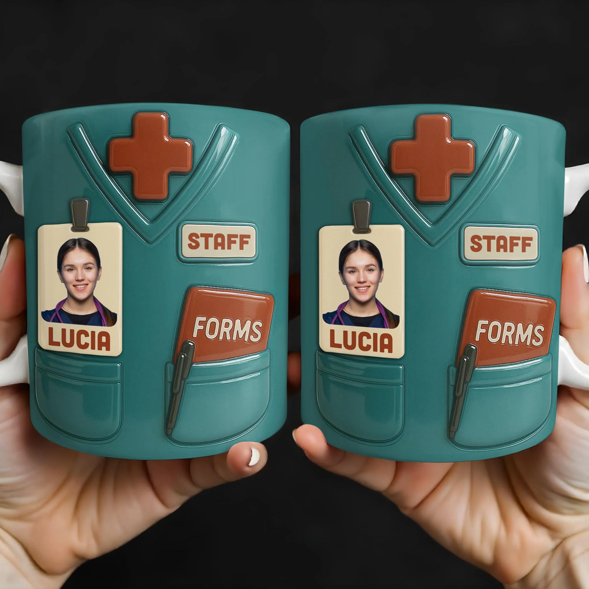 Celebrate Your Favorite Nurse, Medical Scrubs and ID Badge, Personalized Custom Coffee Mug - Image 5
