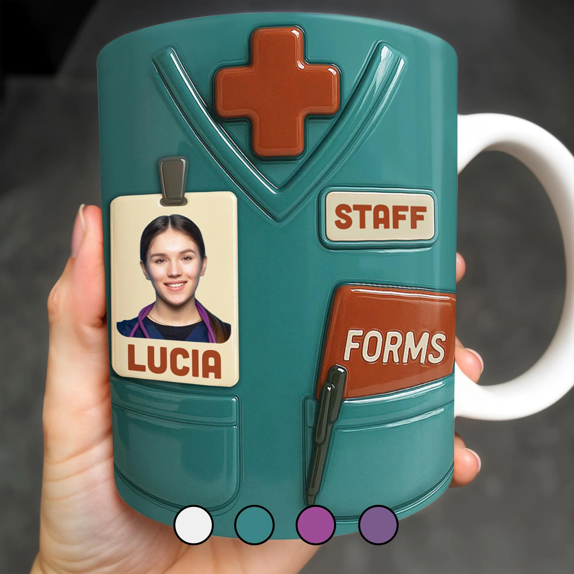 Celebrate Your Favorite Nurse, Medical Scrubs and ID Badge, Personalized Custom Coffee Mug - Image 6