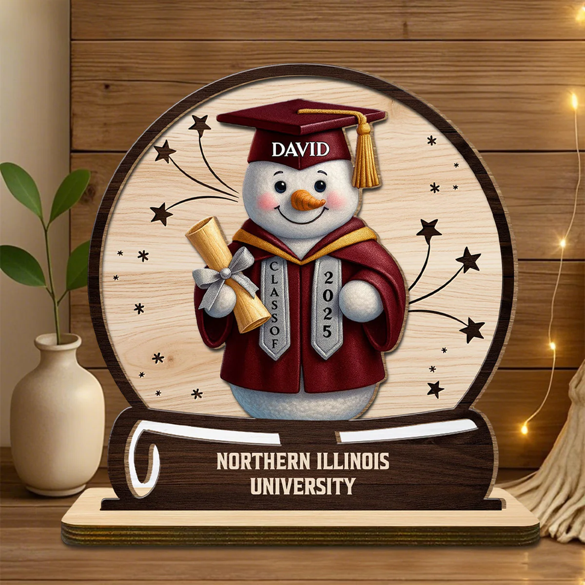 Celebrate Your Graduation, Snowman With Cap And Diploma Personalized Wooden Plaque, Gift For Graduates - Image 2