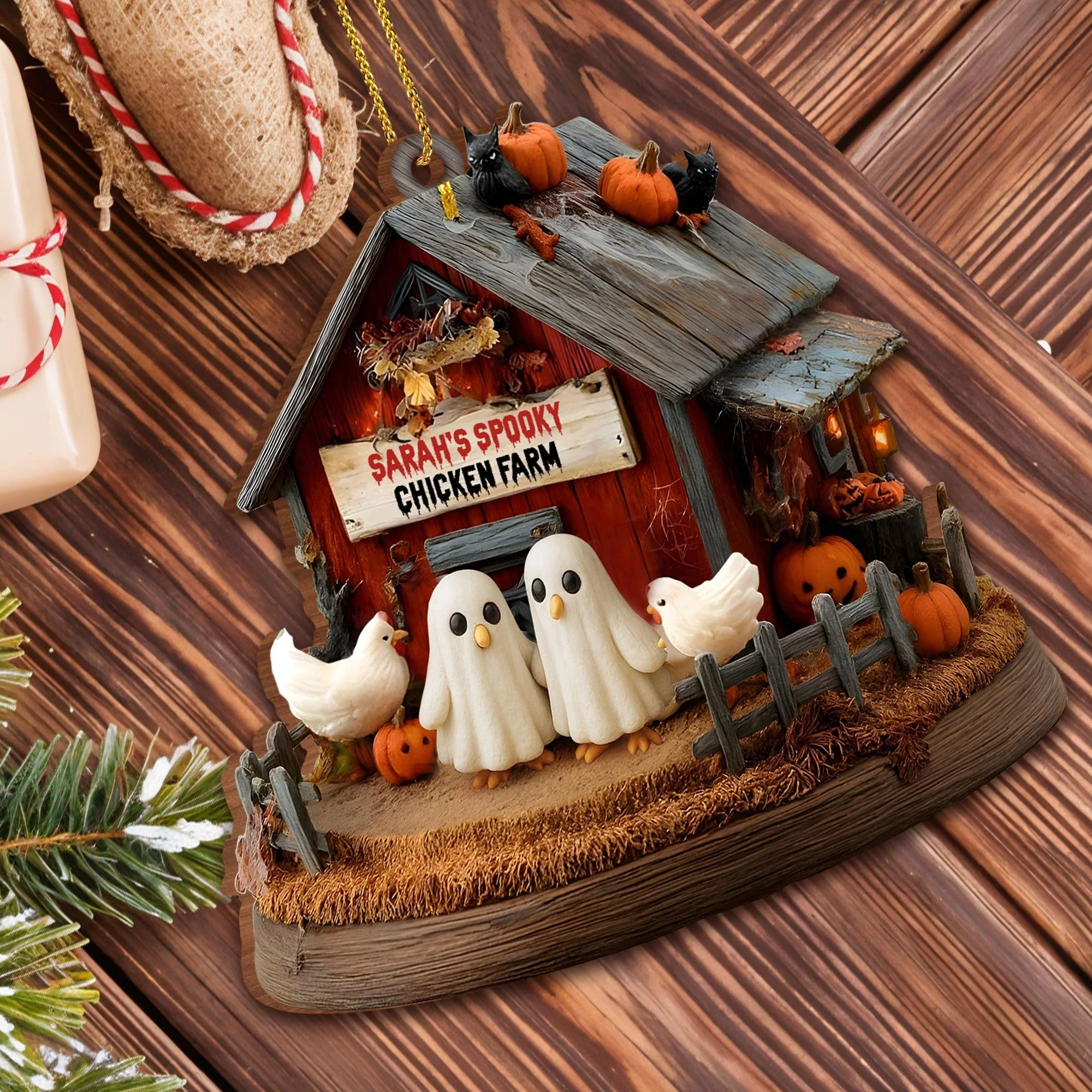 Celebrate Your Onw Spooky Chicken Farm, Personalized Wood Ornament, Gift For Halloween - Image 4
