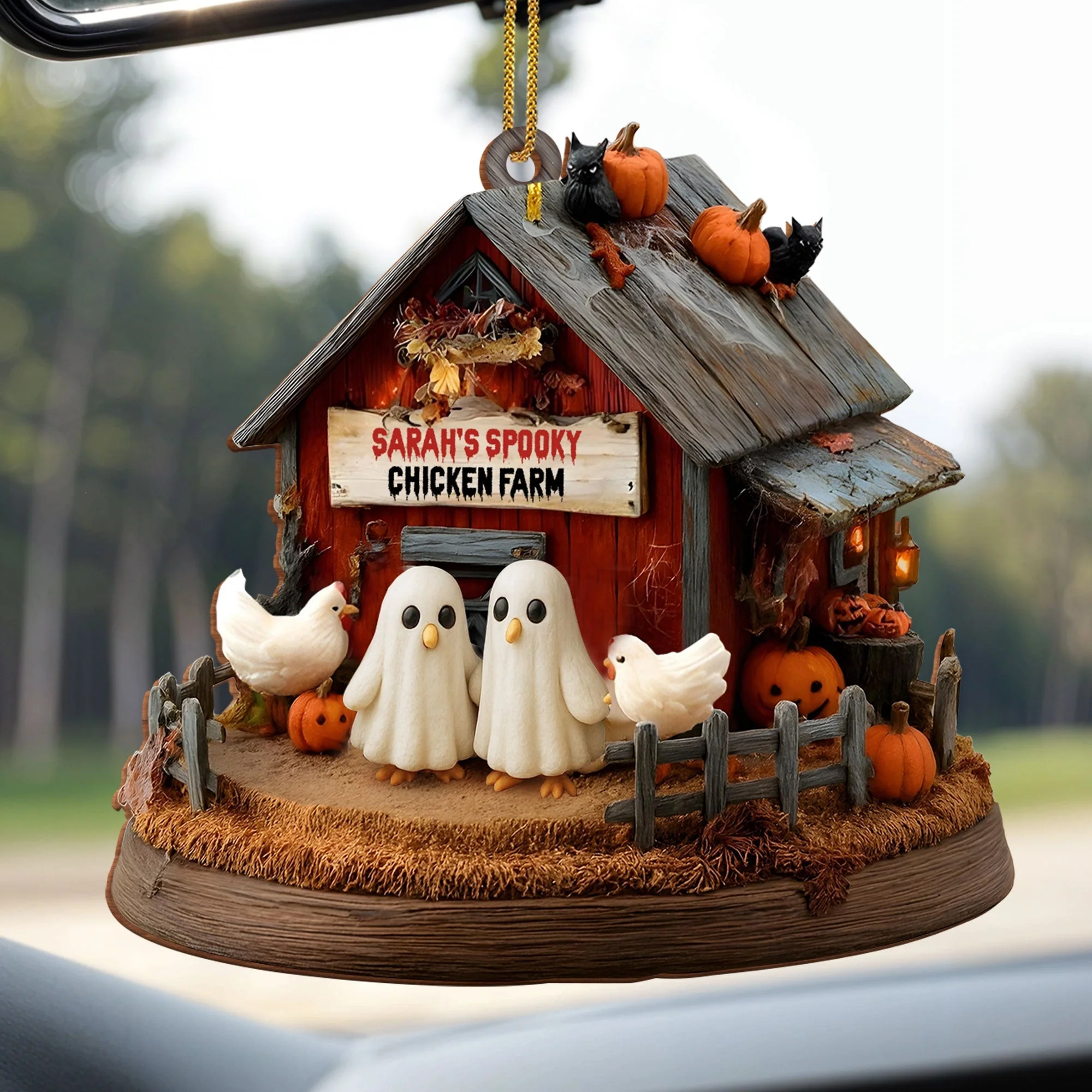 Celebrate Your Onw Spooky Chicken Farm, Personalized Wood Ornament, Gift For Halloween - Image 6