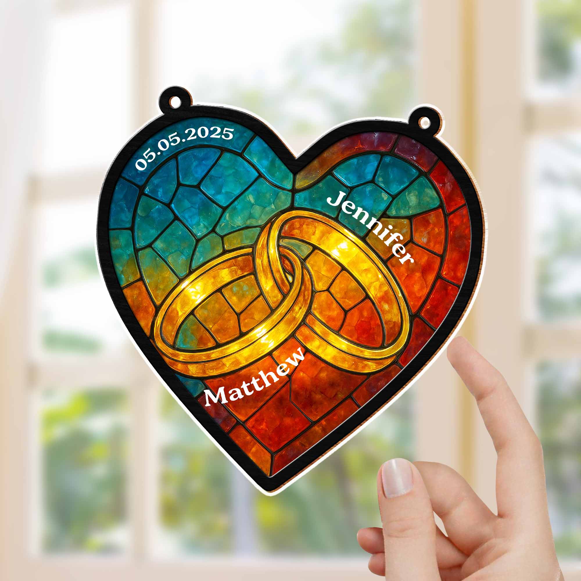 Celebrate Your Special Bond With Interlocked Rings Suncatcher, Personalized Custom Suncatcher - Image 2