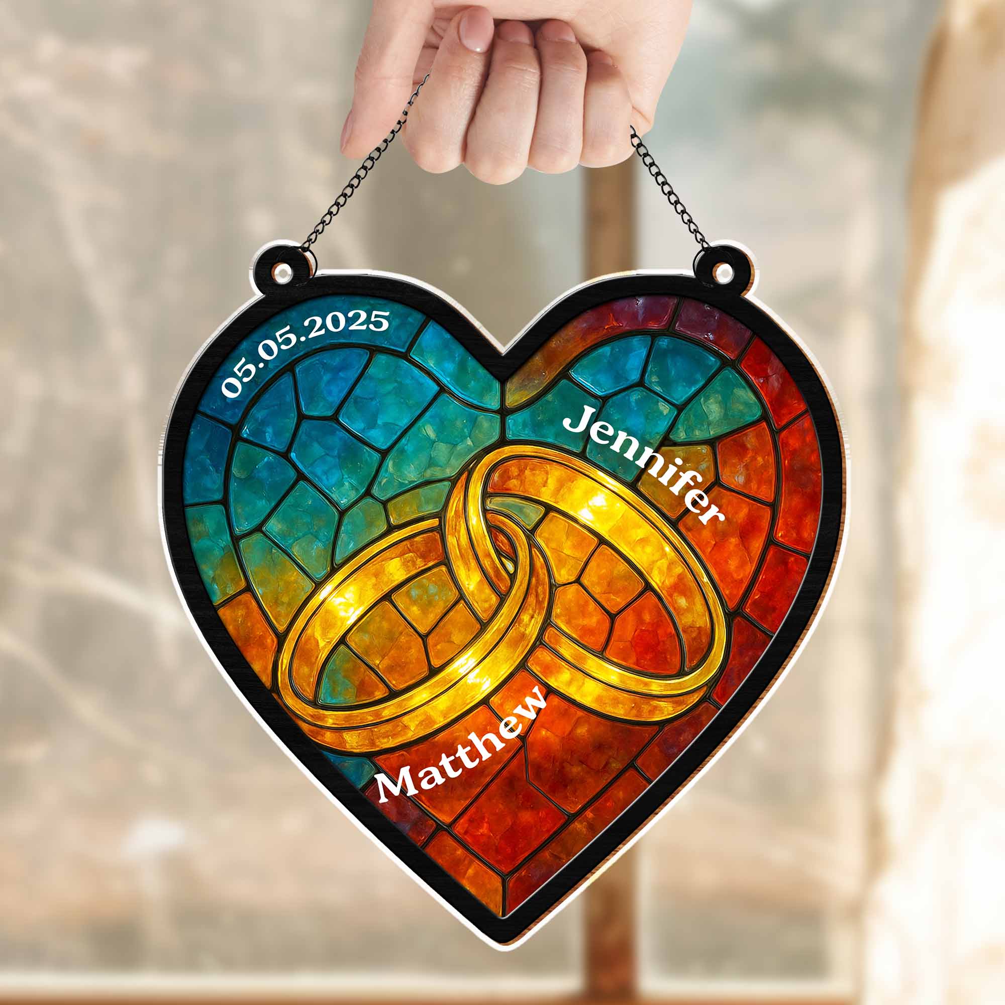 Celebrate Your Special Bond With Interlocked Rings Suncatcher, Personalized Custom Suncatcher - Image 3
