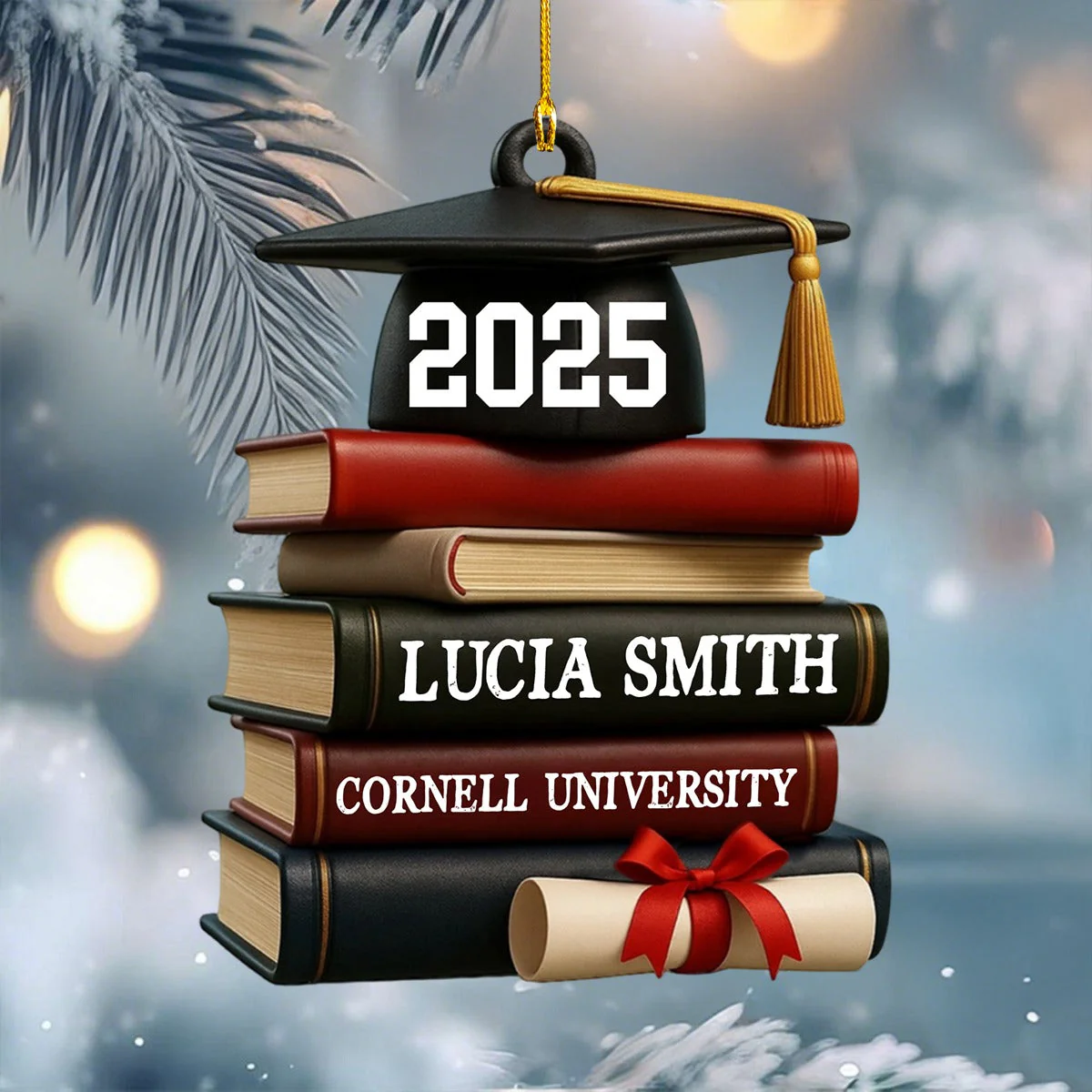 Celebrating Academic Excellence Books And Diploma Personalized Acrylic Ornament - Image 3