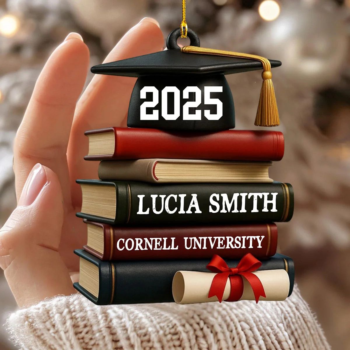 Celebrating Academic Excellence Books And Diploma Personalized Acrylic Ornament - Image 4