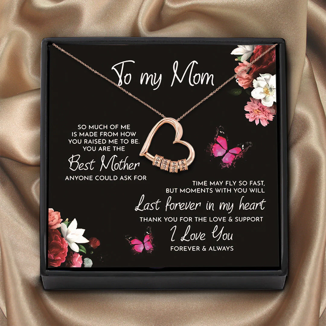 Mother's Day Gift Charming Heart Necklace with Engraved Beads - Image 11
