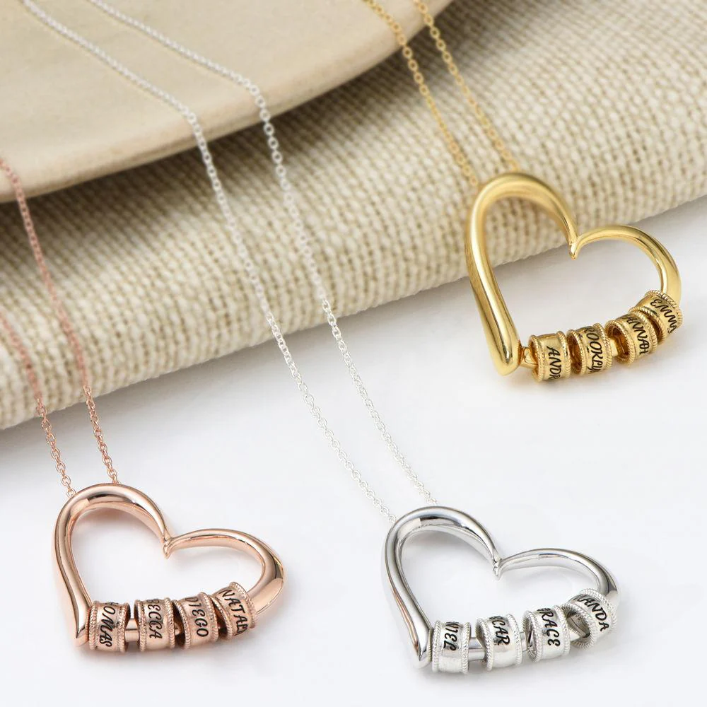 Mother's Day Gift Charming Heart Necklace with Engraved Beads - Image 16