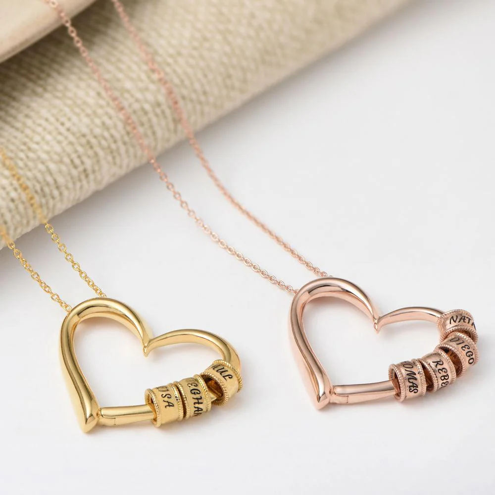 Mother's Day Gift Charming Heart Necklace with Engraved Beads - Image 17