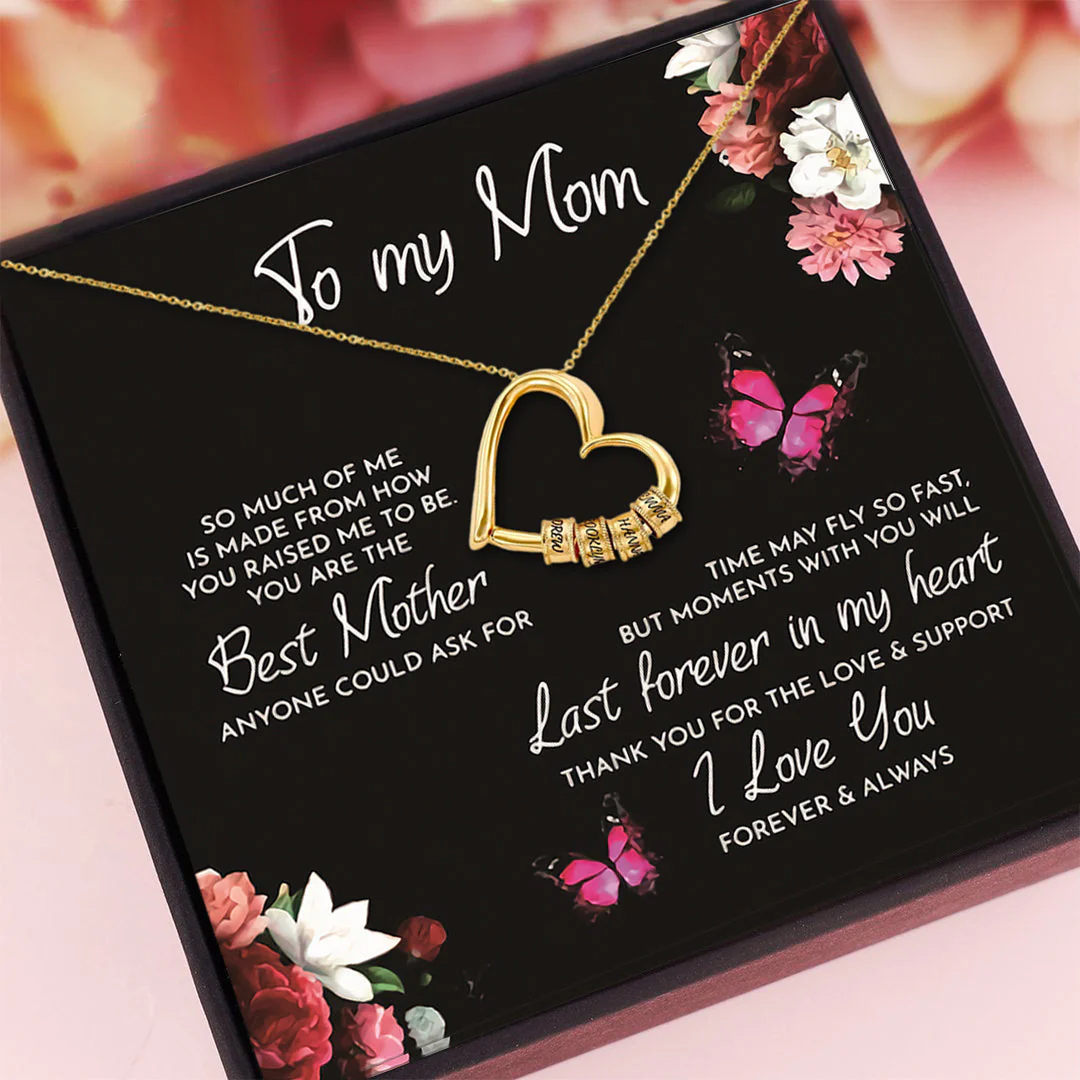 Mother's Day Gift Charming Heart Necklace with Engraved Beads - Image 2