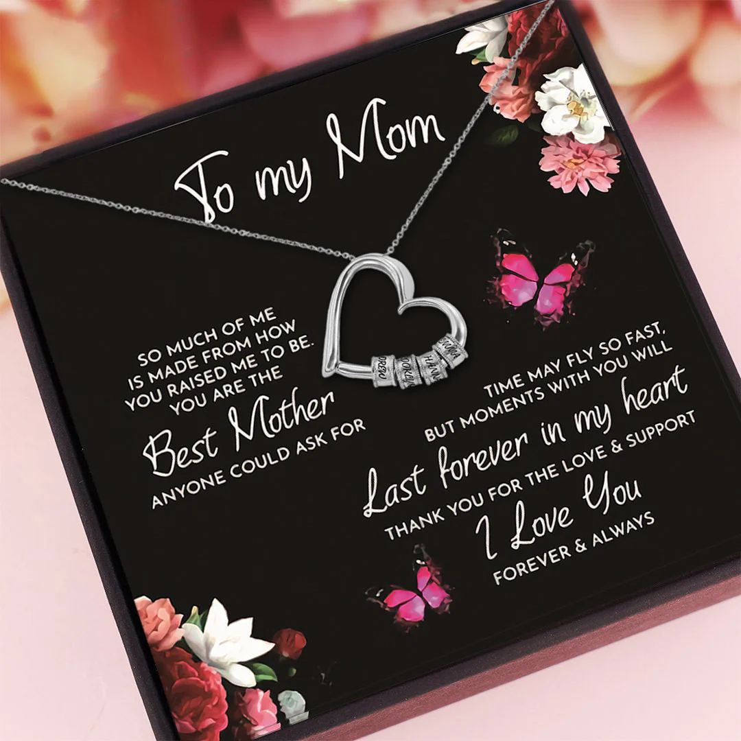 Mother's Day Gift Charming Heart Necklace with Engraved Beads - Image 6
