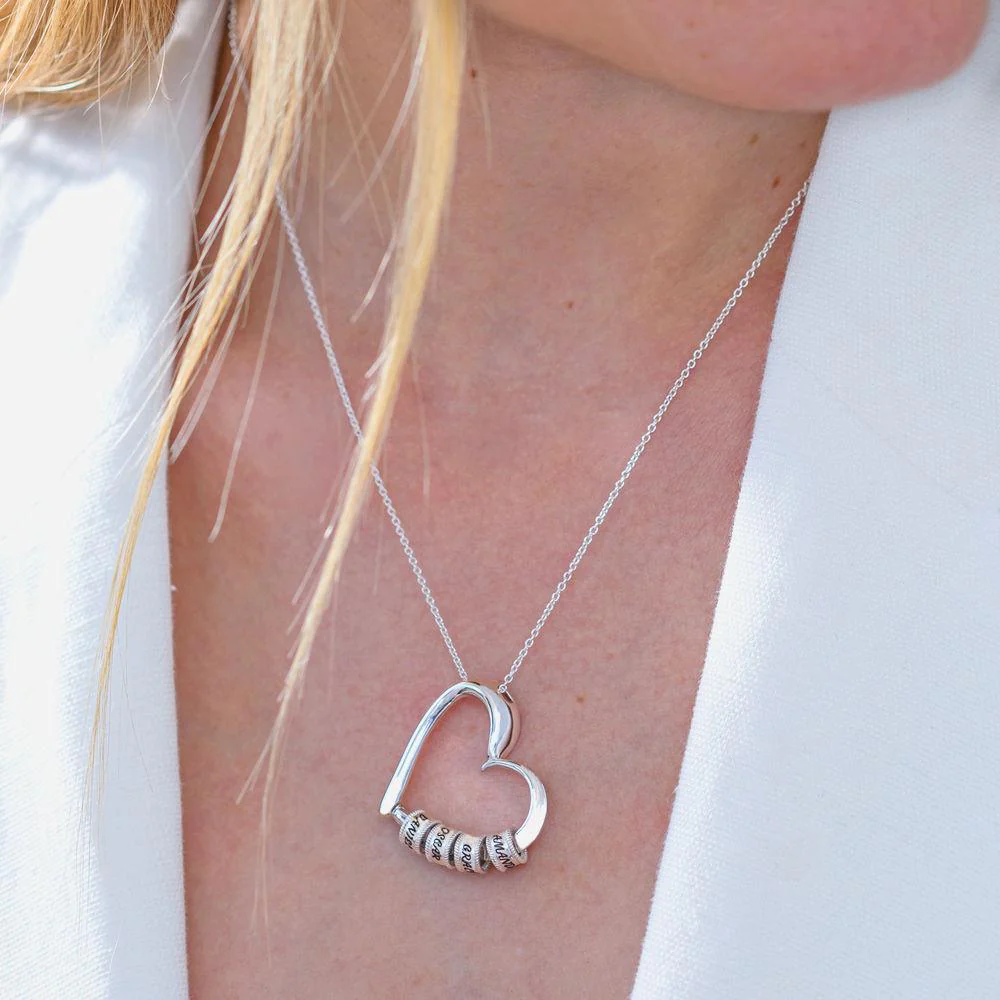 Mother's Day Gift Charming Heart Necklace with Engraved Beads - Image 9